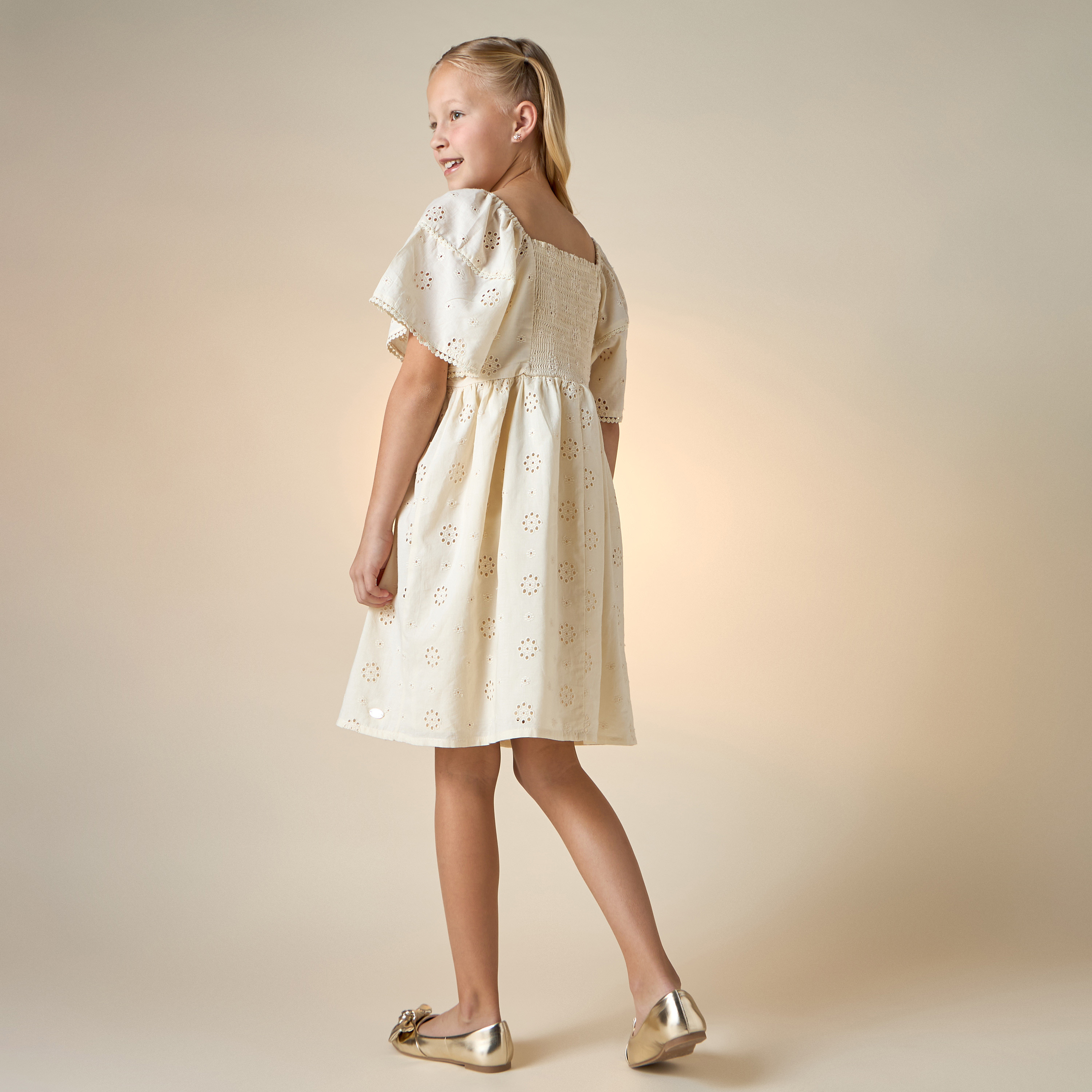 Eligo Schiffli Dress with Bow Detail and Short Sleeves-girls-clothing-dressesandjumpsuits-image-3