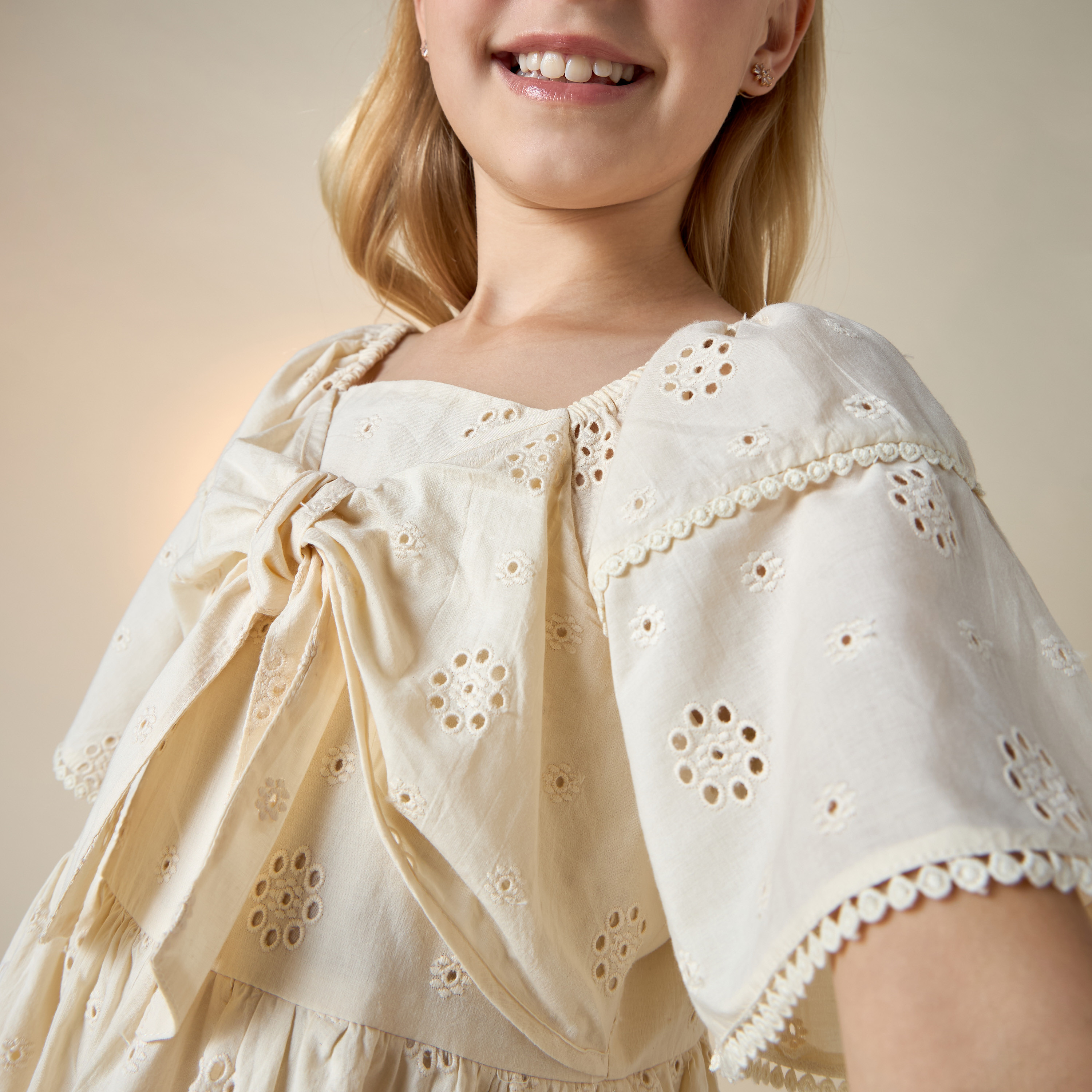 Eligo Schiffli Dress with Bow Detail and Short Sleeves-girls-clothing-dressesandjumpsuits-image-4