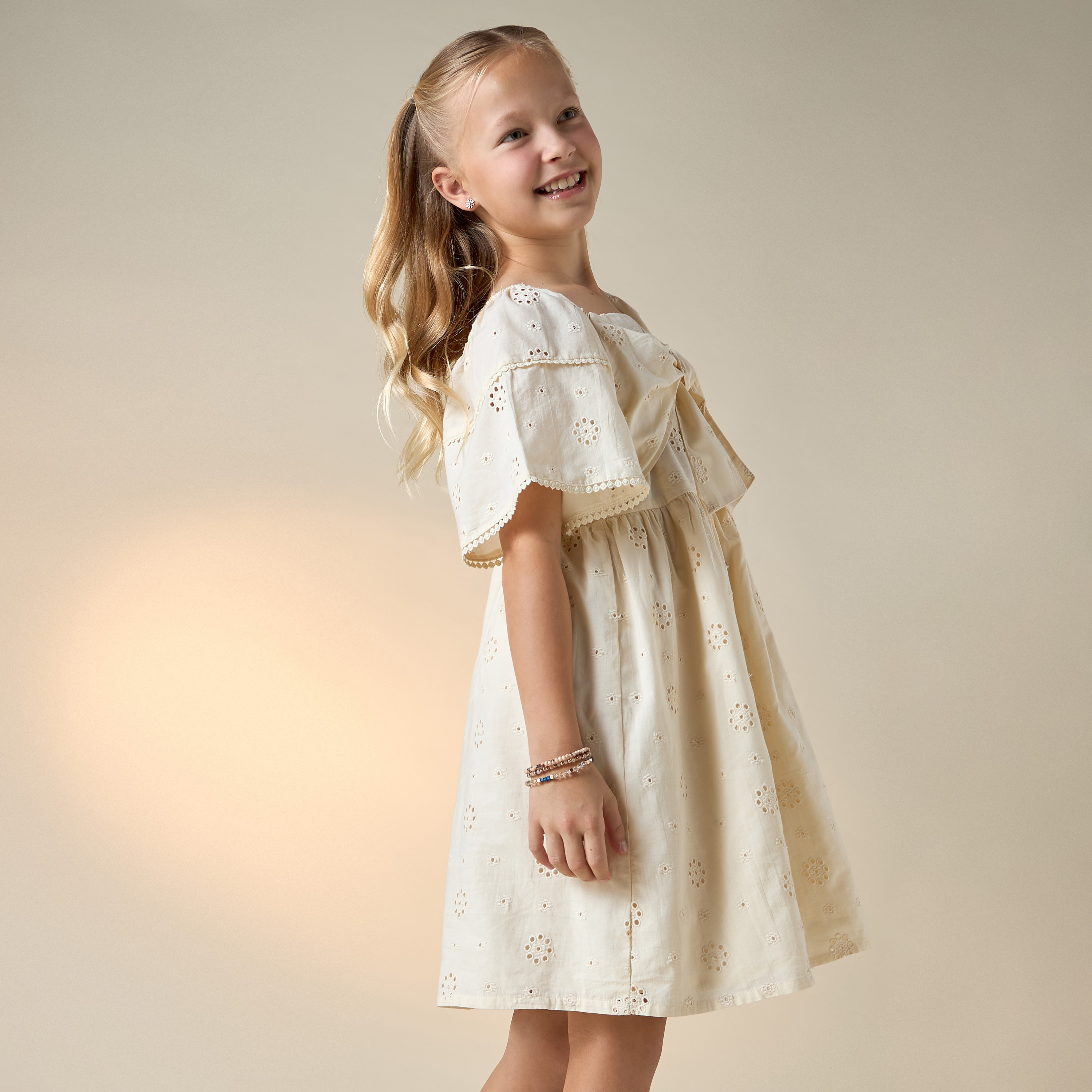 Eligo Schiffli Dress with Bow Detail and Short Sleeves-girls-clothing-dressesandjumpsuits-image-6