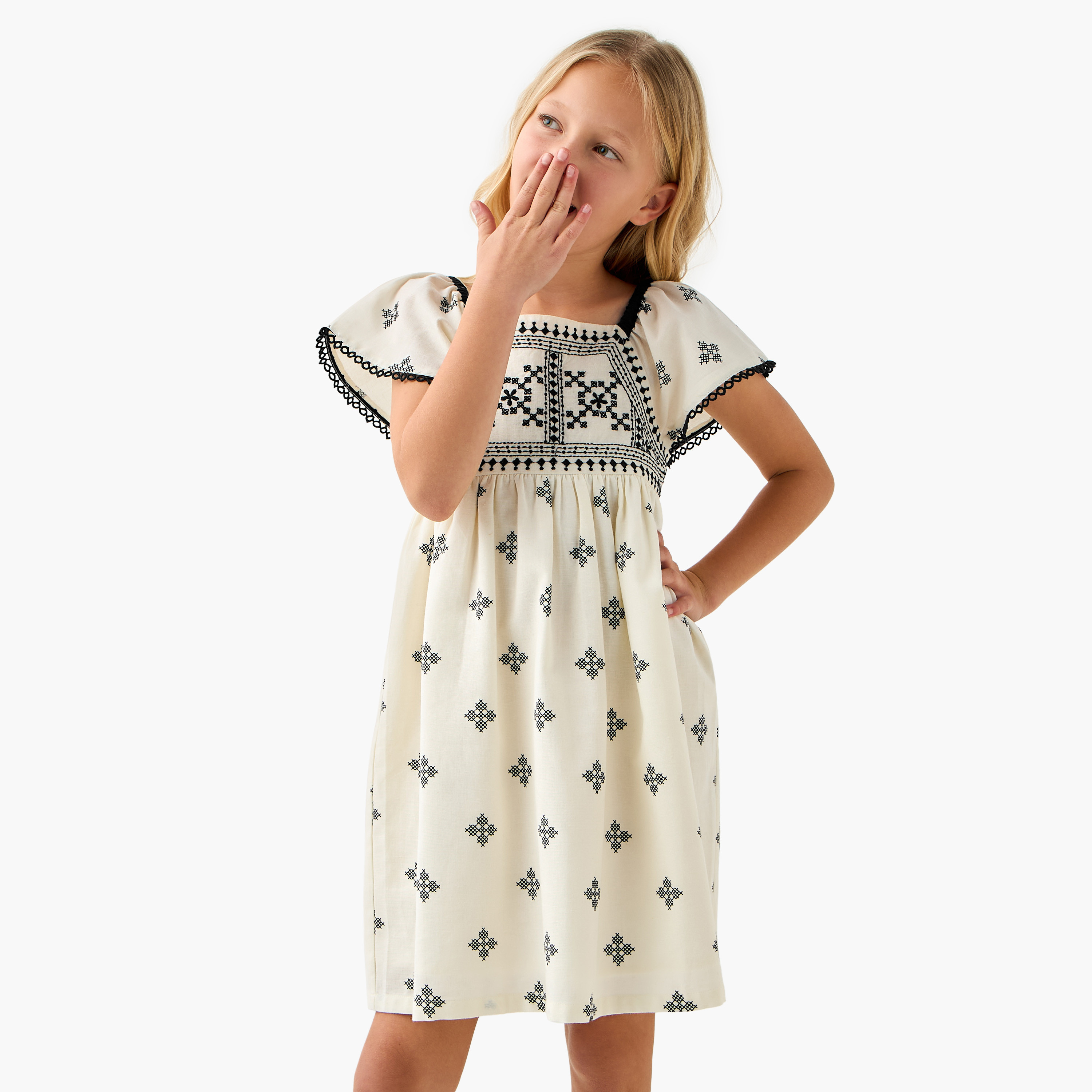 Eligo All-Over Embroidered Dress with Square Neck-girls-clothing-dressesandjumpsuits-image-1