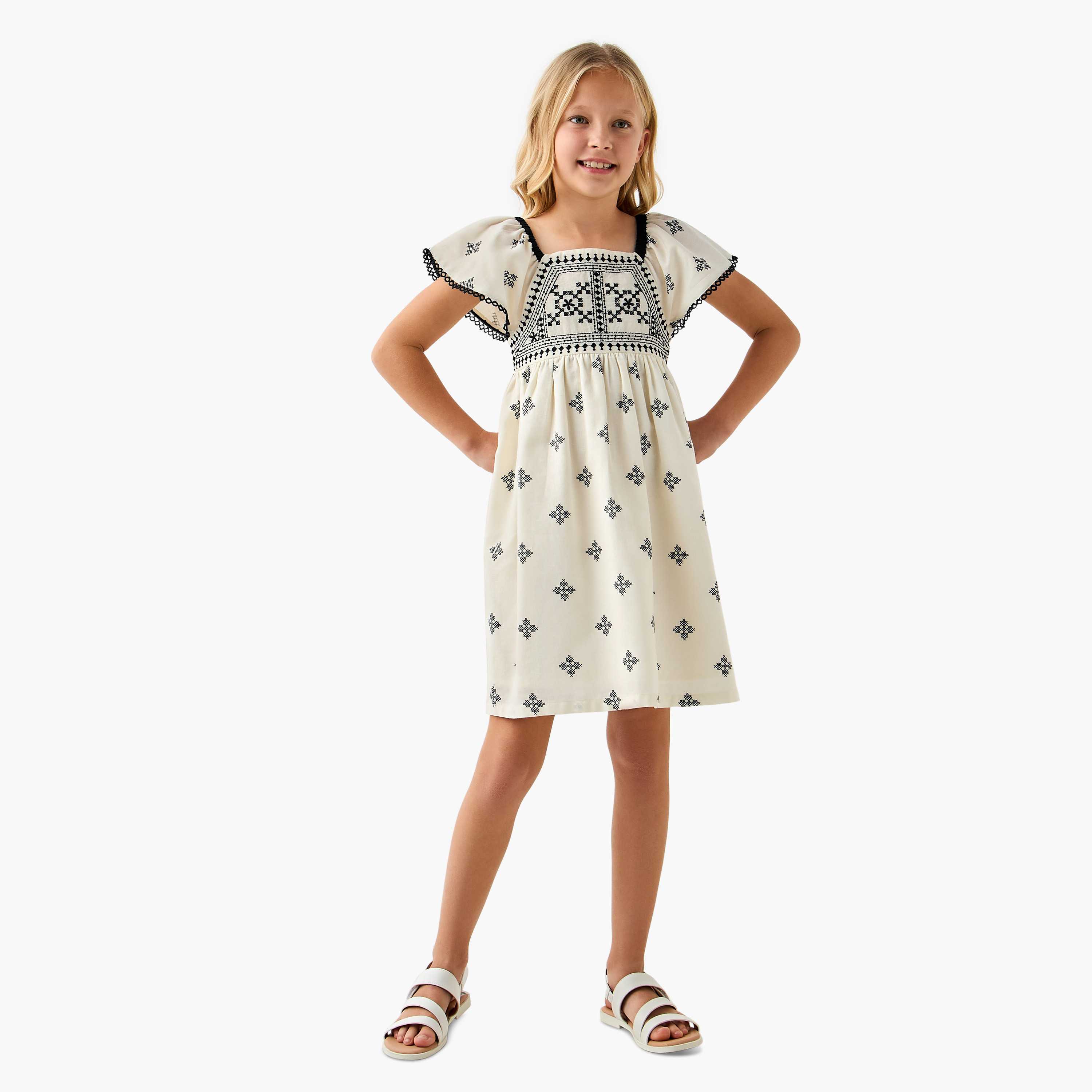 Eligo All-Over Embroidered Dress with Square Neck-girls-clothing-dressesandjumpsuits-image-2