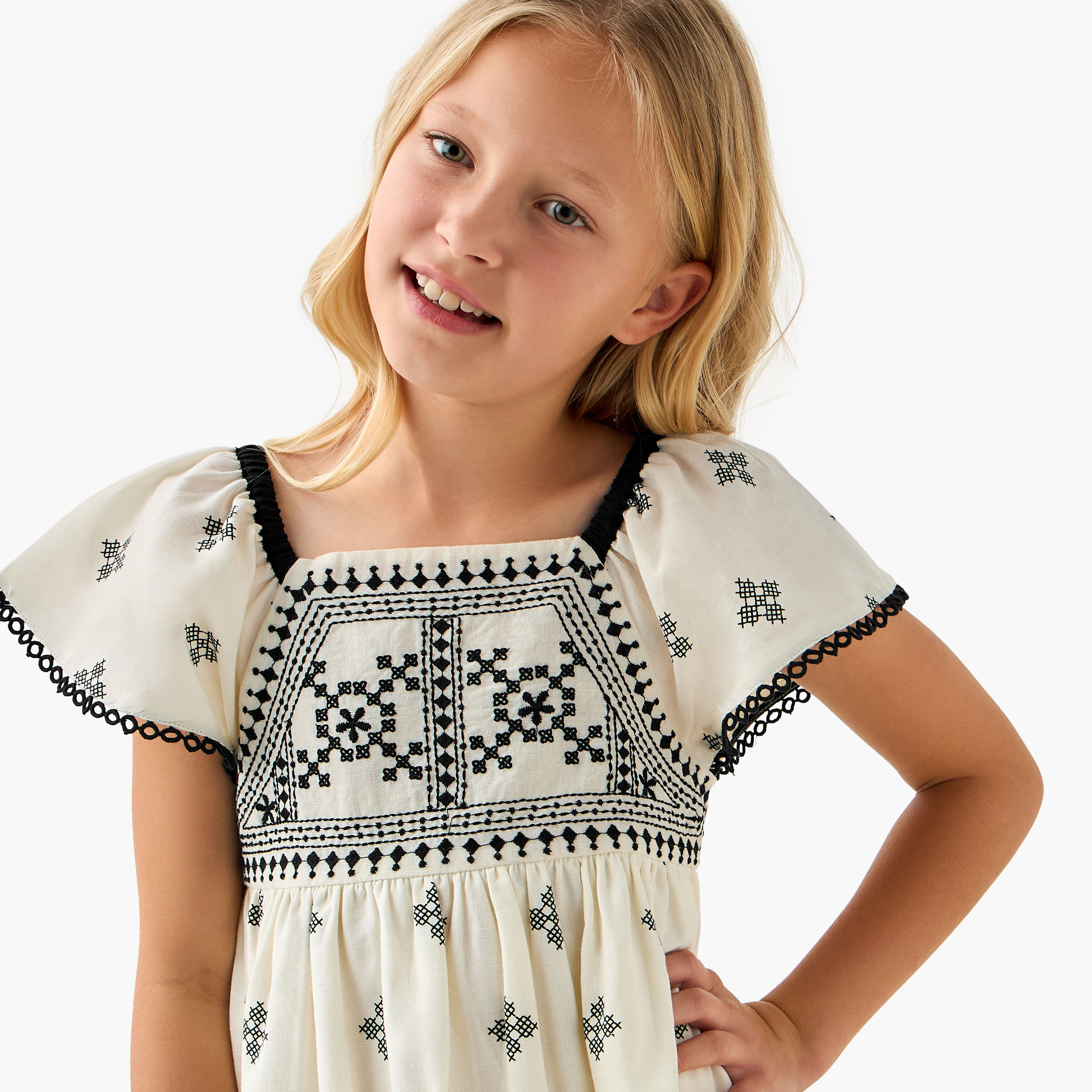Eligo All-Over Embroidered Dress with Square Neck-girls-clothing-dressesandjumpsuits-image-4