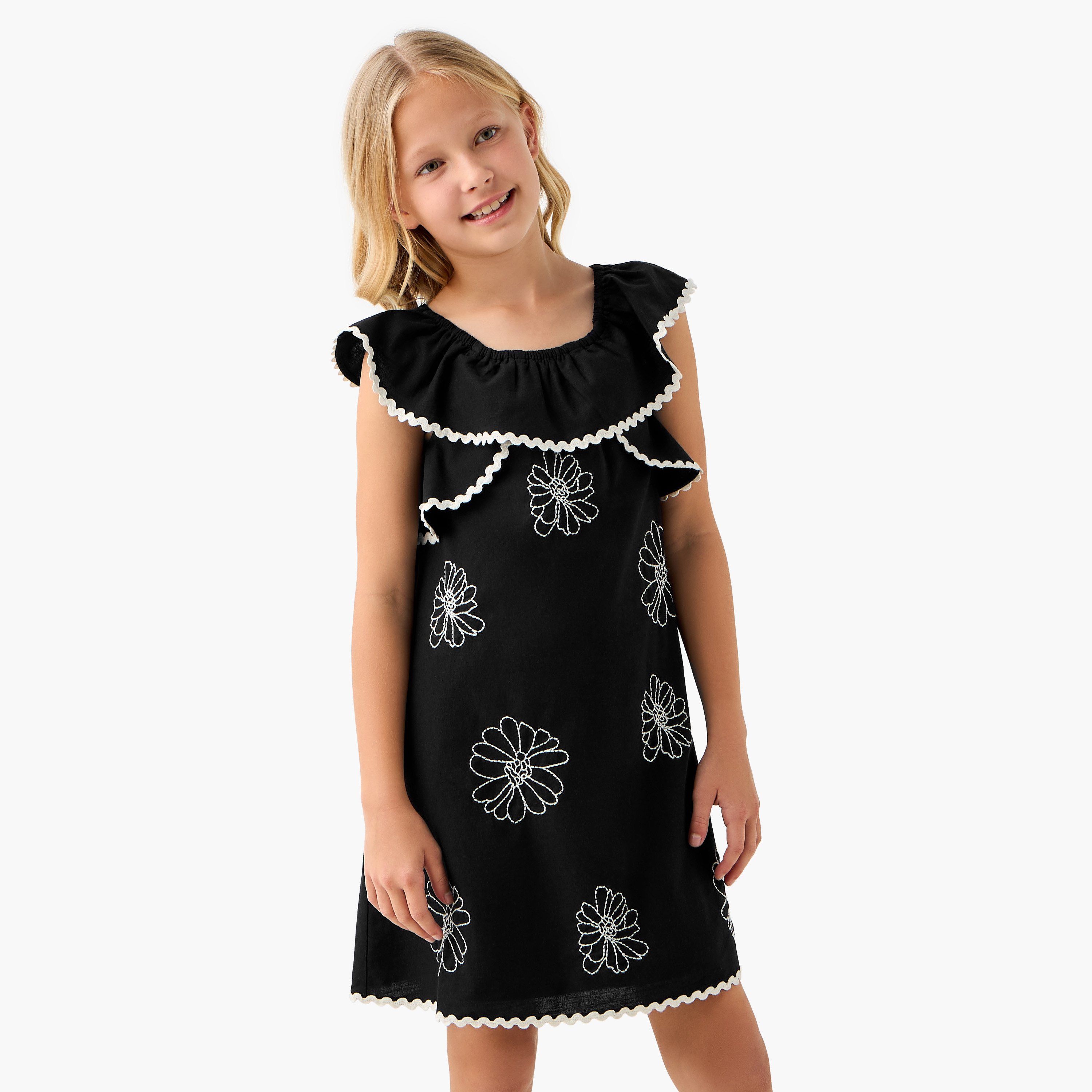 Eligo Floral Embroidered Sleeveless Dress with Ruffles-girls-clothing-dressesandjumpsuits-image-1