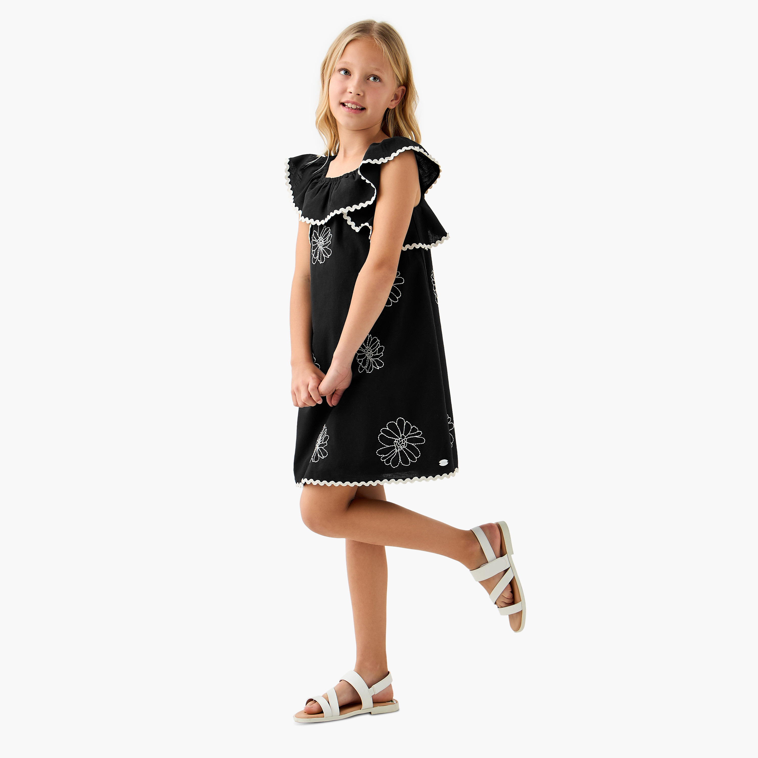 Eligo Floral Embroidered Sleeveless Dress with Ruffles-girls-clothing-dressesandjumpsuits-image-2