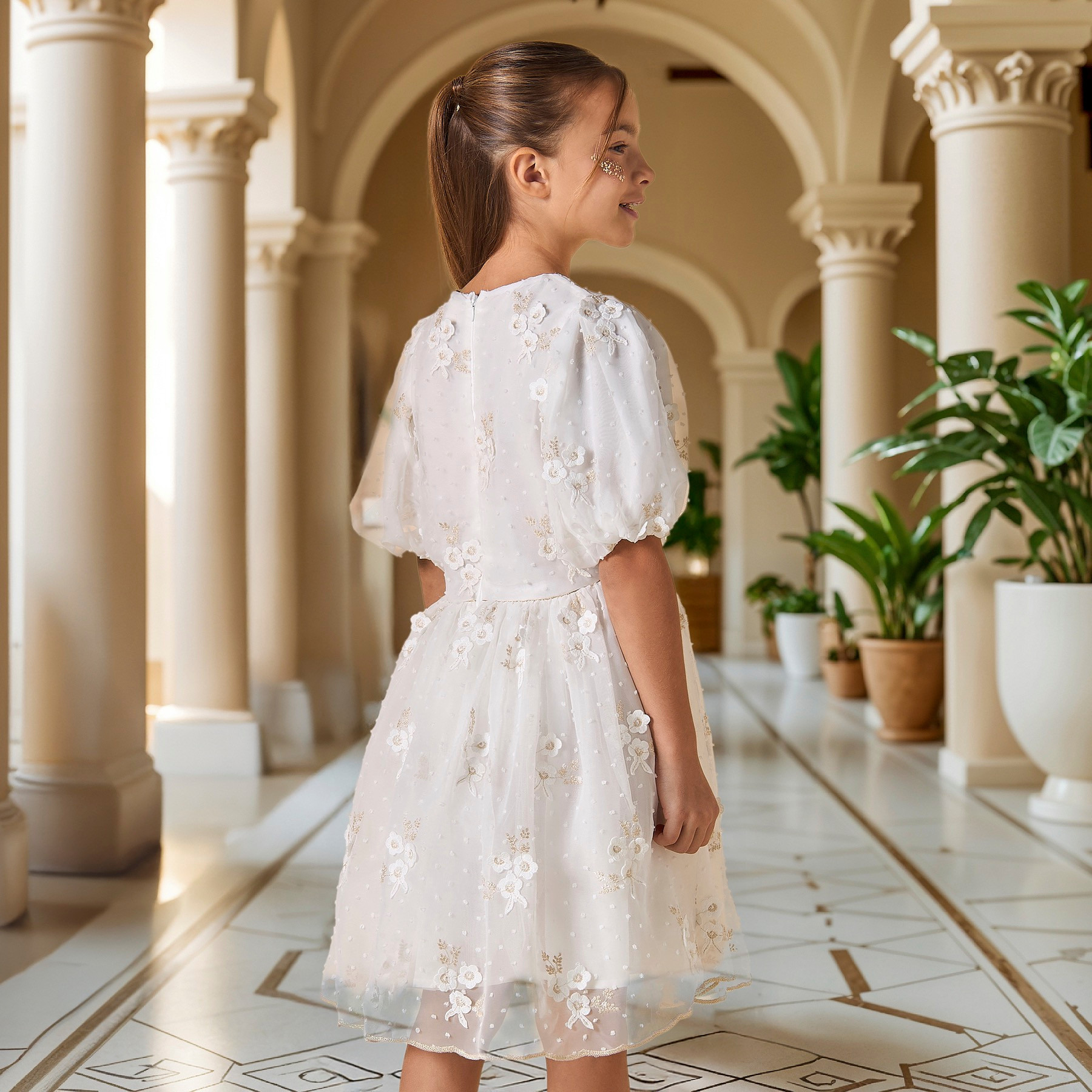 Eligo Embroidered A-Line Dress with Puff Sleeves-girls-clothing-dressesandjumpsuits-image-3