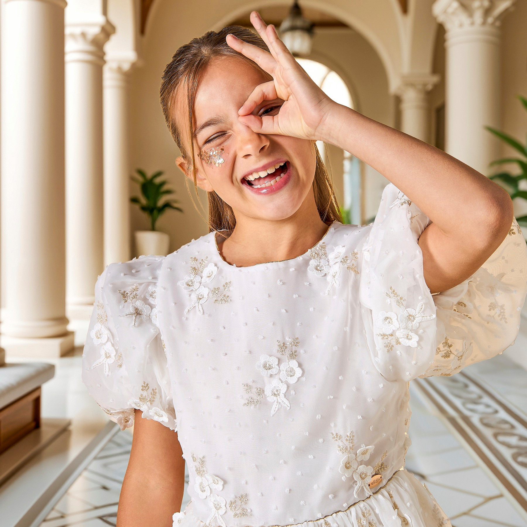 Eligo Embroidered A-Line Dress with Puff Sleeves-girls-clothing-dressesandjumpsuits-image-4