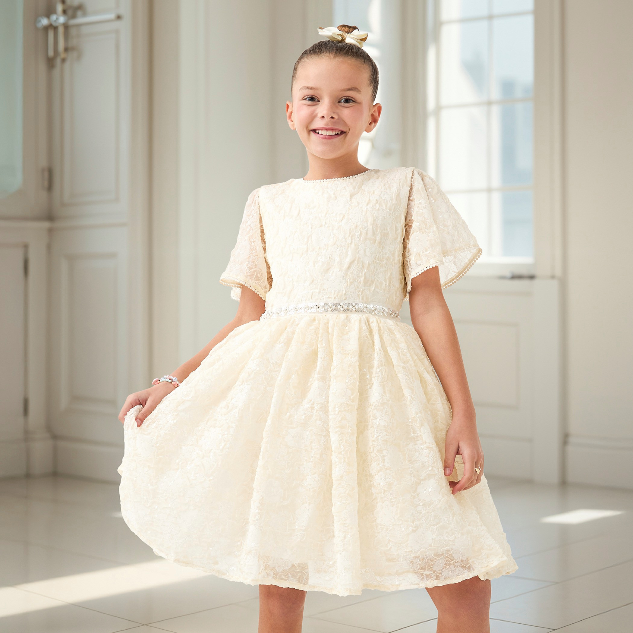 فستان إيه لاين مزين بأكمام واسعة وحزام رباط من إليجو-girls-clothing-dressesandjumpsuits-image-6