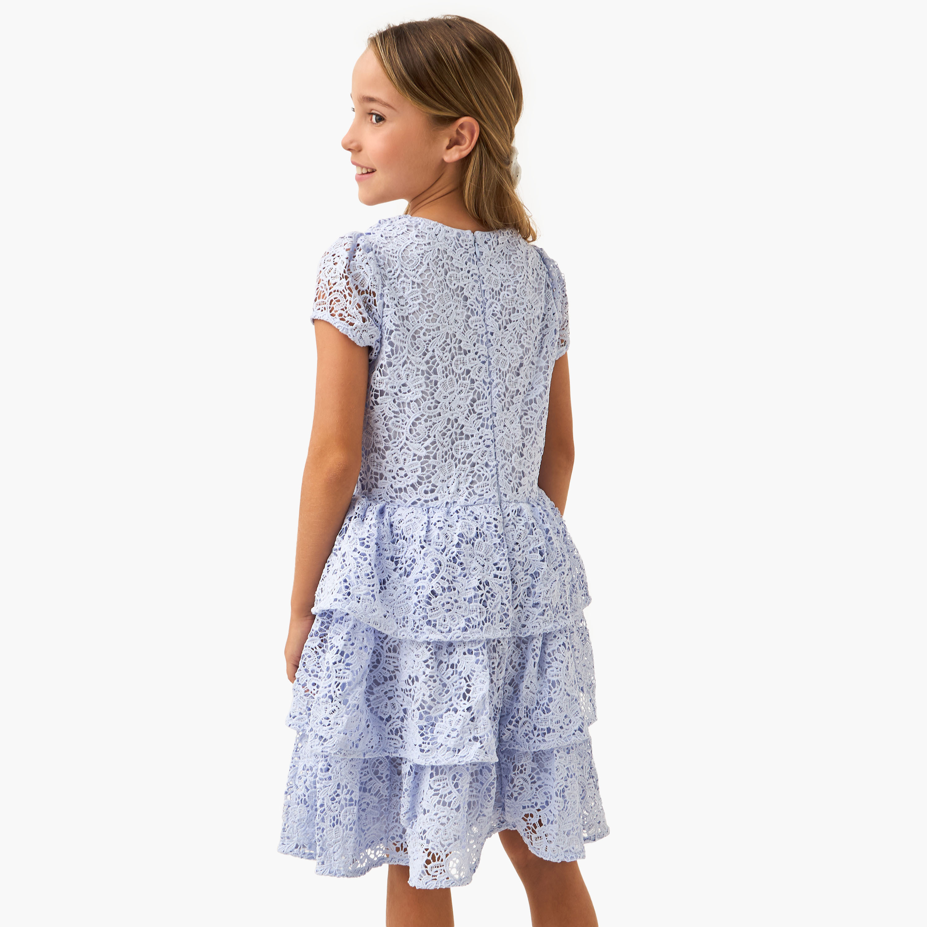 Eligo Lace Detail Tiered Dress with Short Sleeves and Zip Closure-girls-clothing-dressesandjumpsuits-image-3
