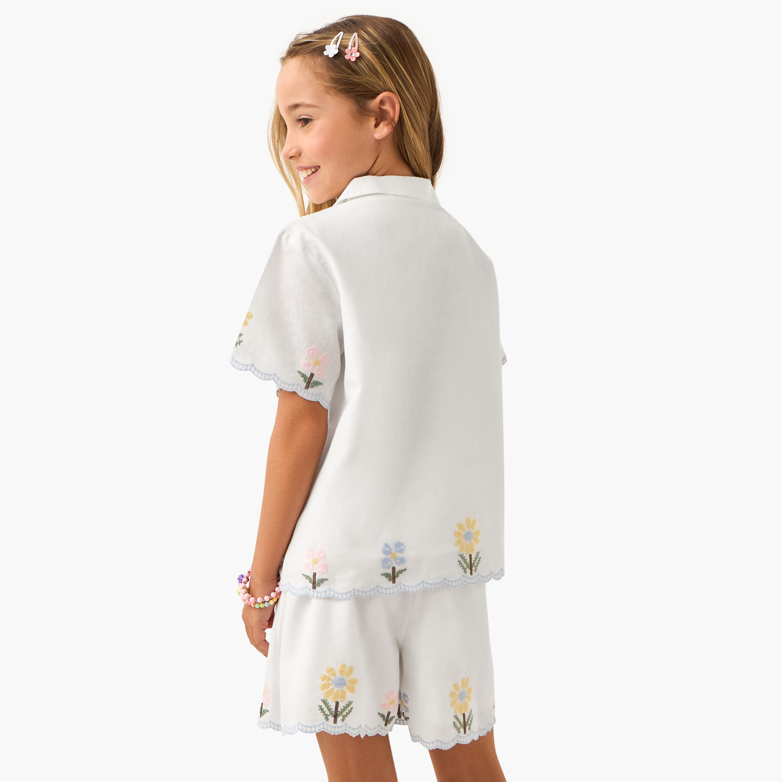 Eligo Embroidered Camp Collar Shirt and Shorts Set-girls-clothing-setsandcoords-image-4