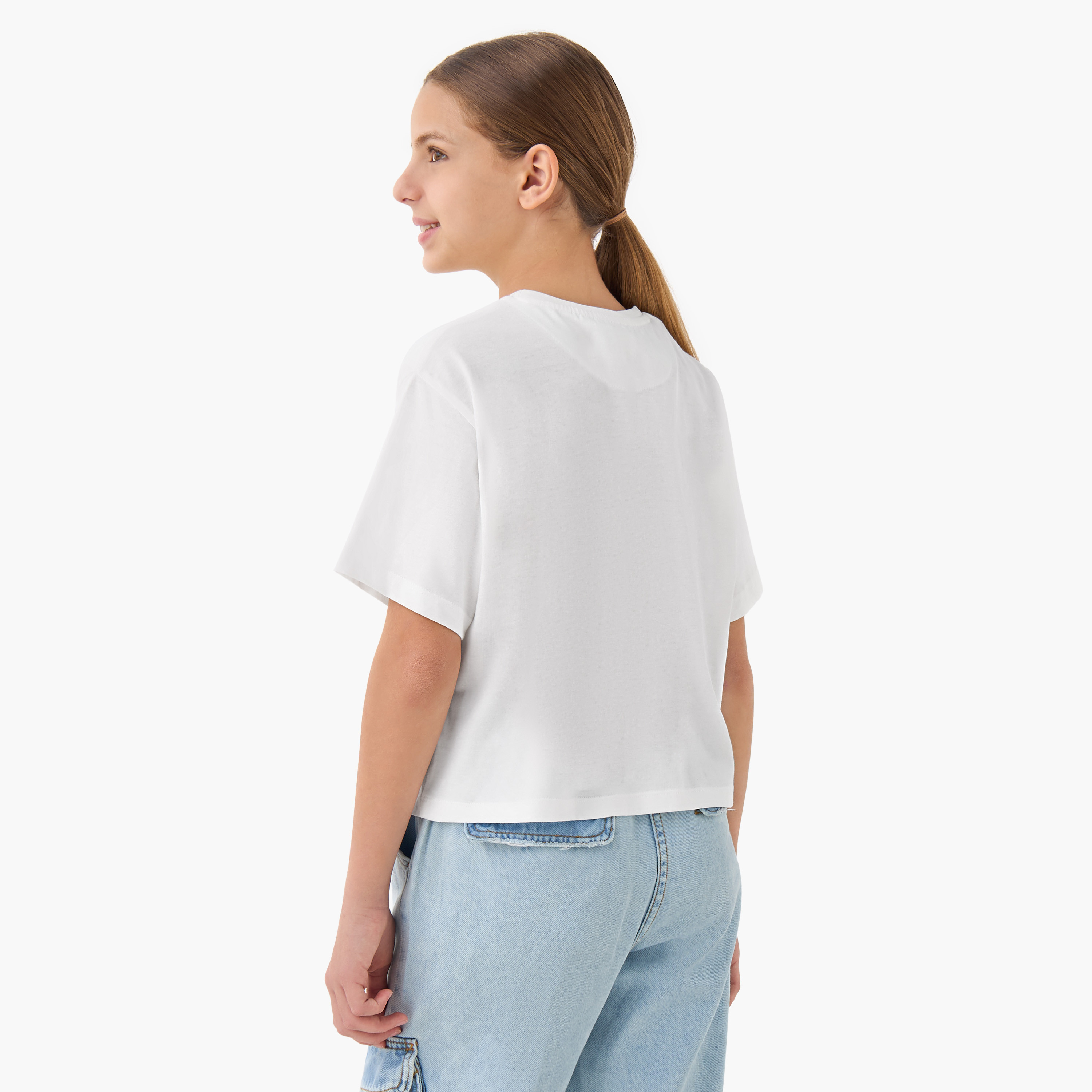Lee Cooper Embellished Crew Neck T-shirt with Short Sleeves-girls-clothing-tshirts-image-3