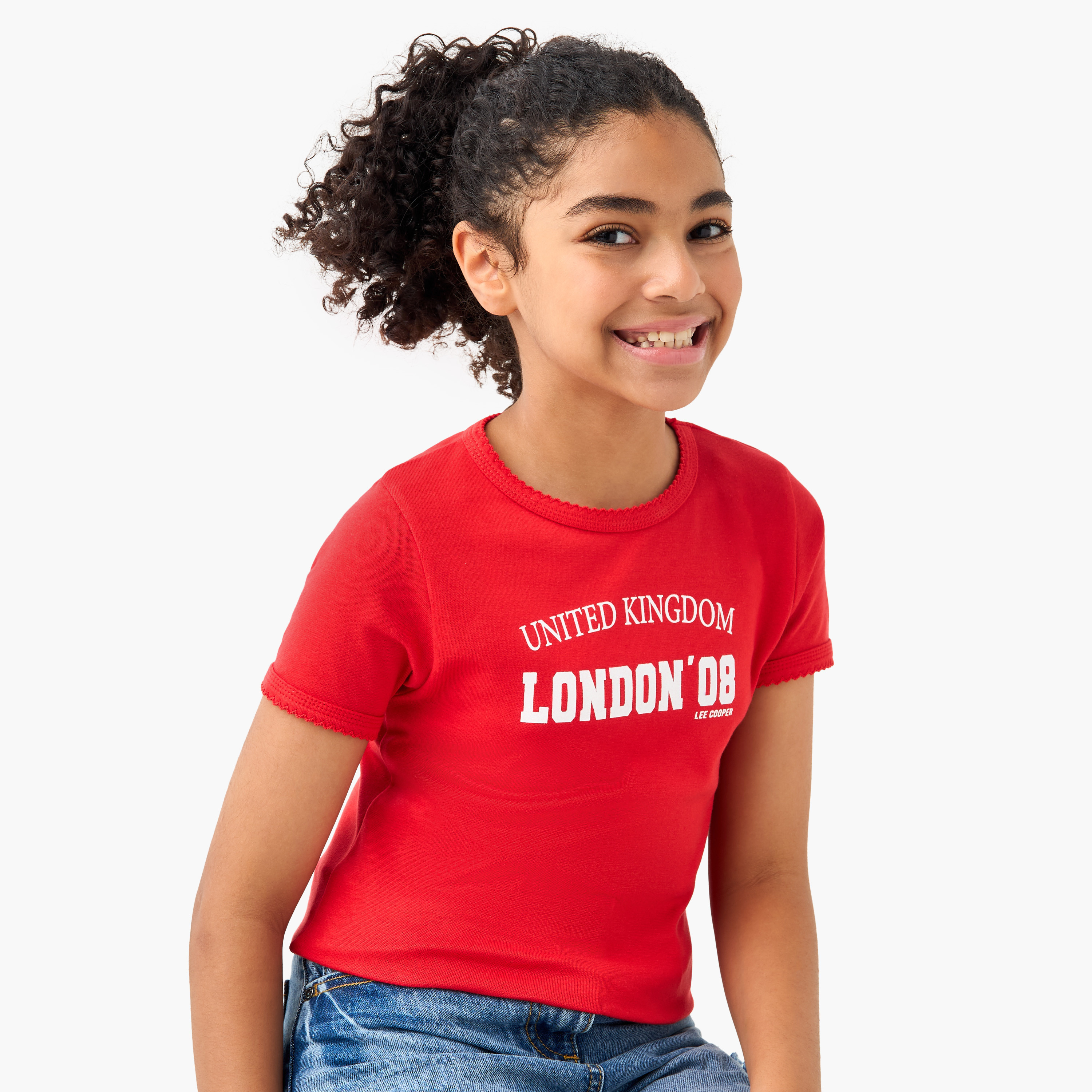 Lee Cooper Graphic Print Crew Neck T-shirt with Short Sleeves-girls-clothing-tshirts-image-1