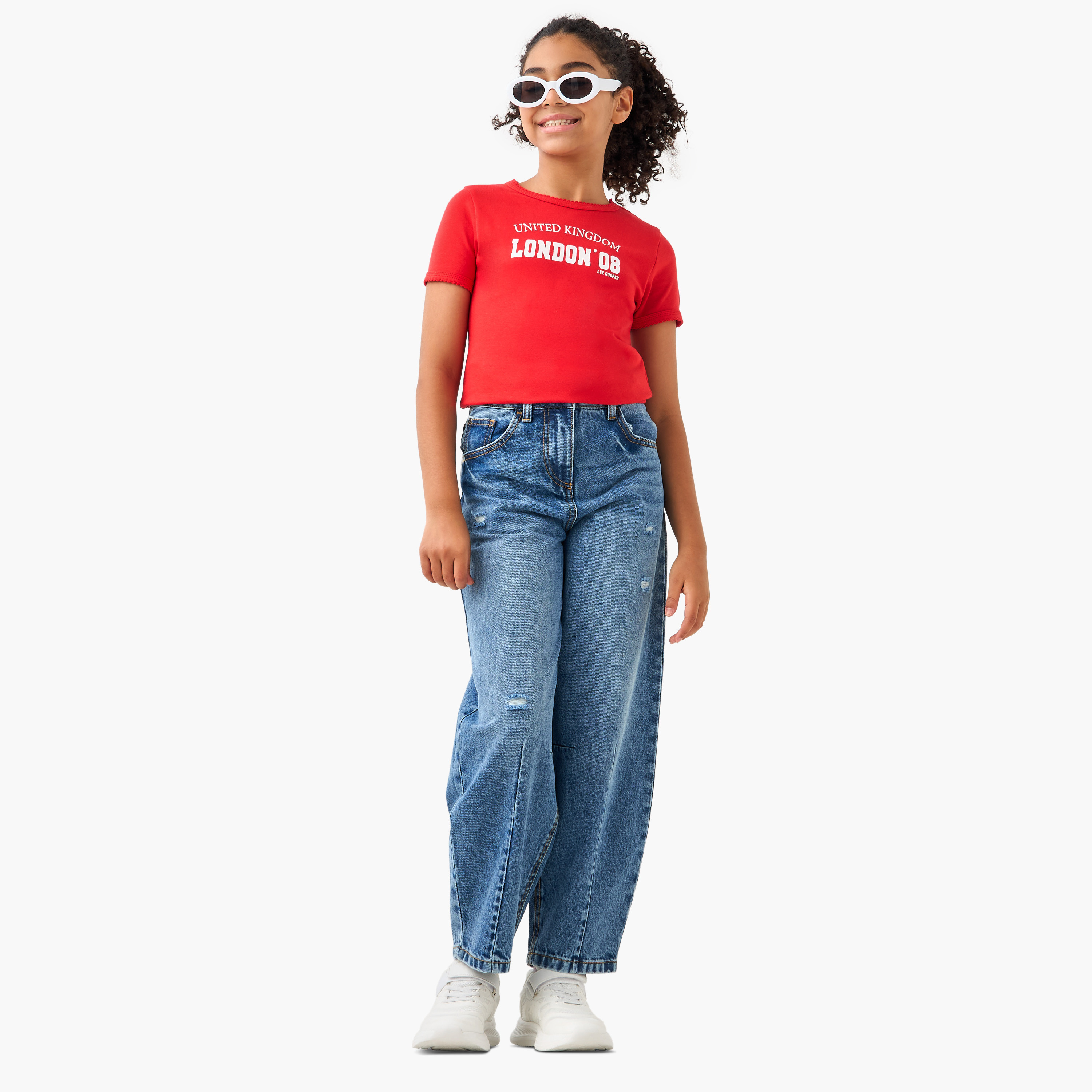 Lee Cooper Graphic Print Crew Neck T-shirt with Short Sleeves-girls-clothing-tshirts-image-2