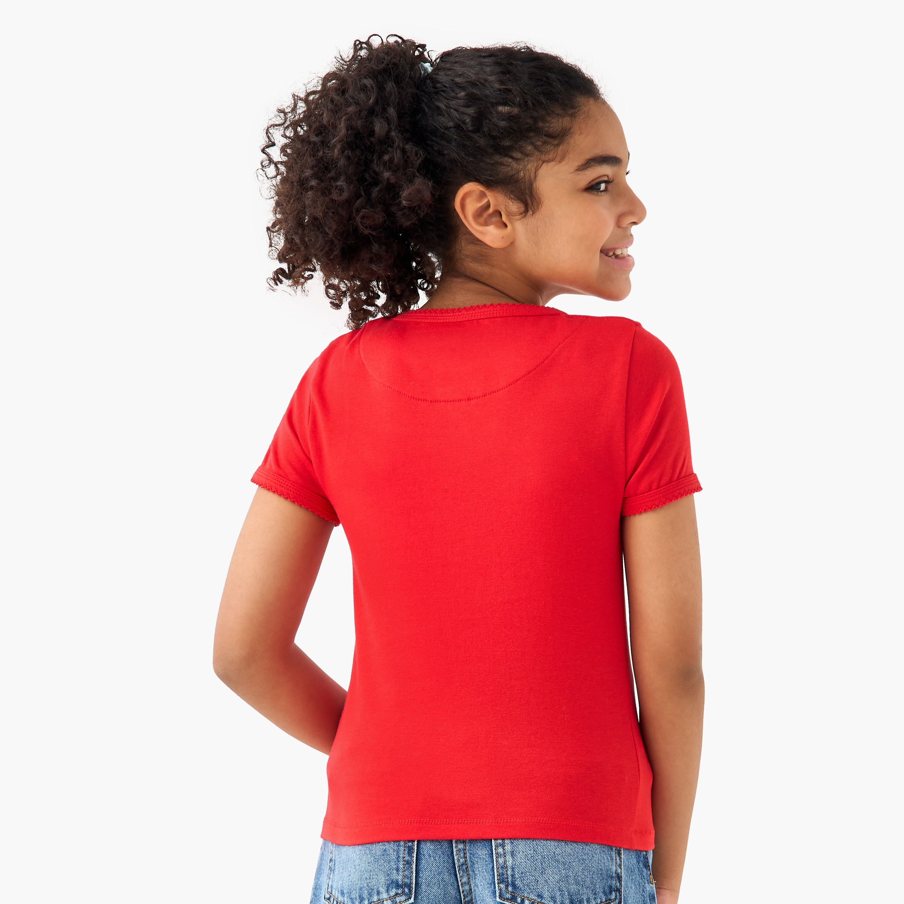 Lee Cooper Graphic Print Crew Neck T-shirt with Short Sleeves-girls-clothing-tshirts-image-3