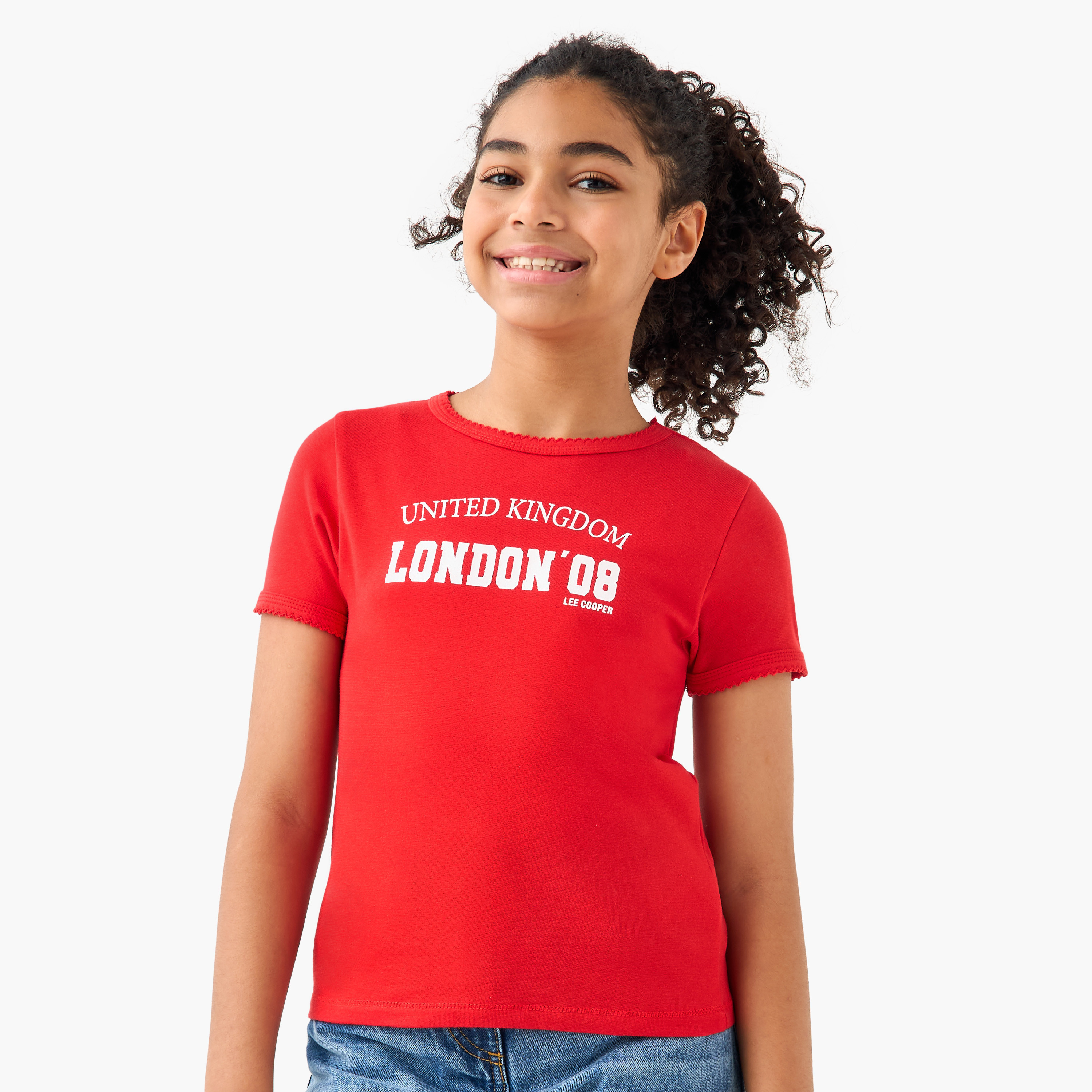 Lee Cooper Graphic Print Crew Neck T-shirt with Short Sleeves-girls-clothing-tshirts-image-4