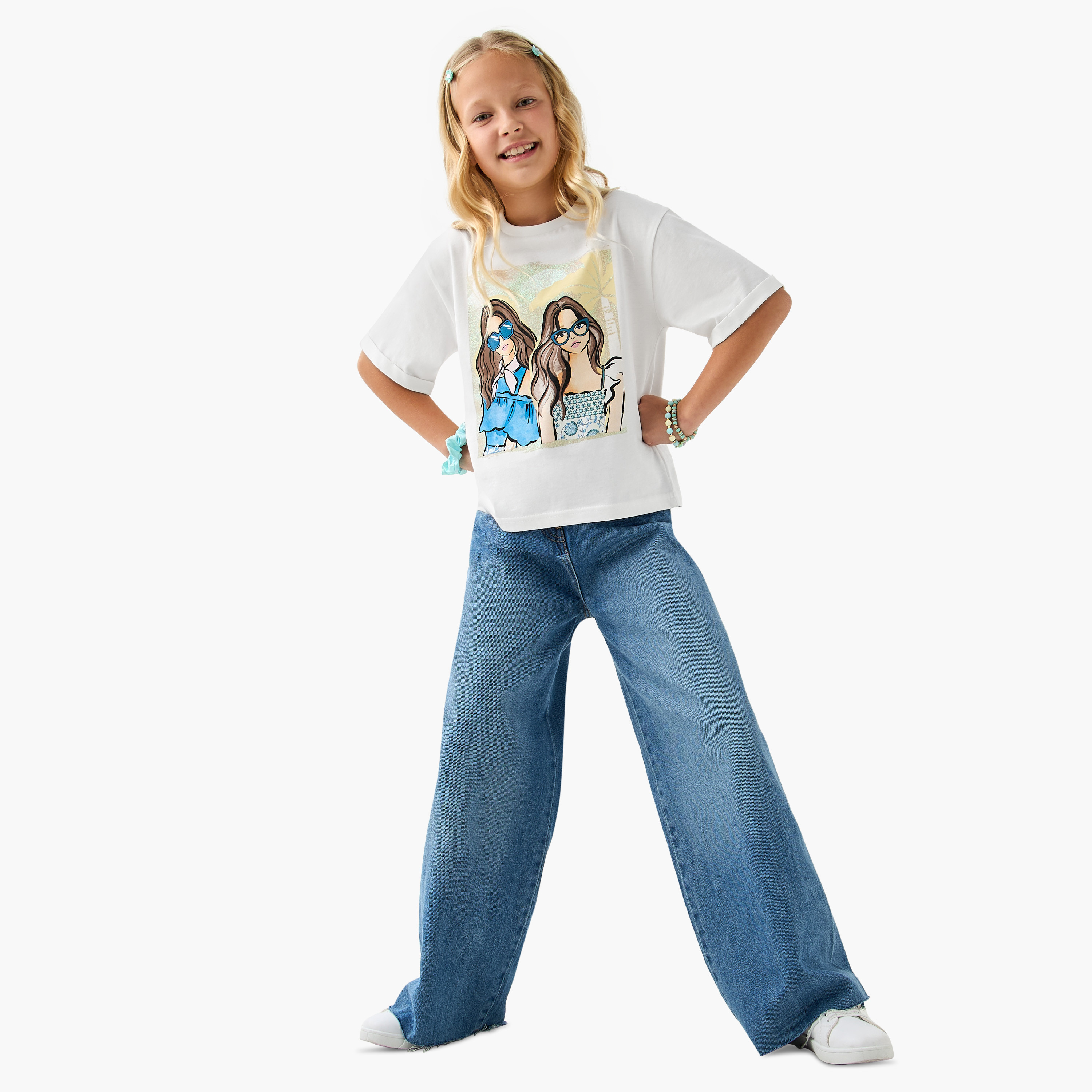 Lee Cooper Graphic Print Crew Neck T-shirt with Short Sleeves-girls-clothing-tshirts-image-2