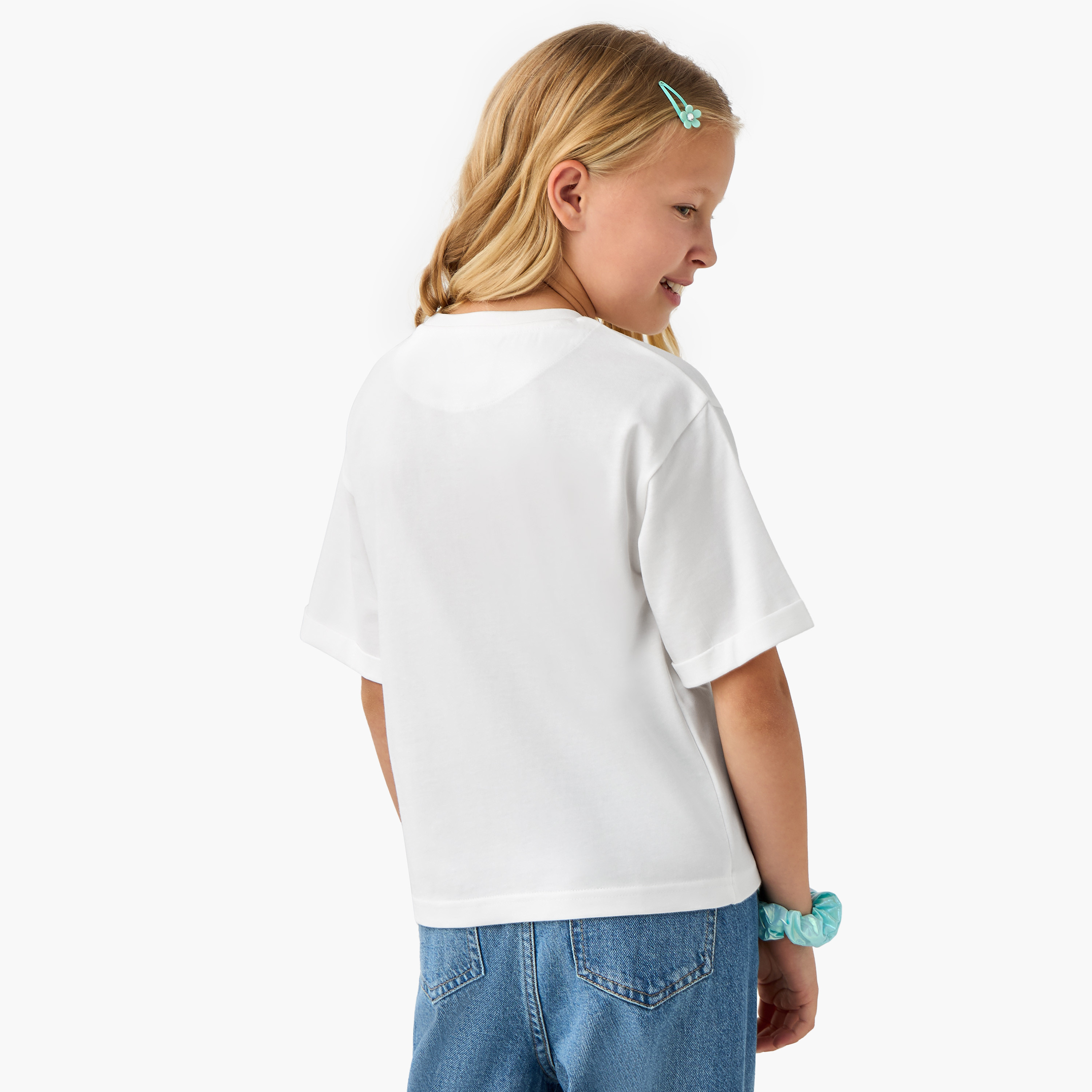 Lee Cooper Graphic Print Crew Neck T-shirt with Short Sleeves-girls-clothing-tshirts-image-3
