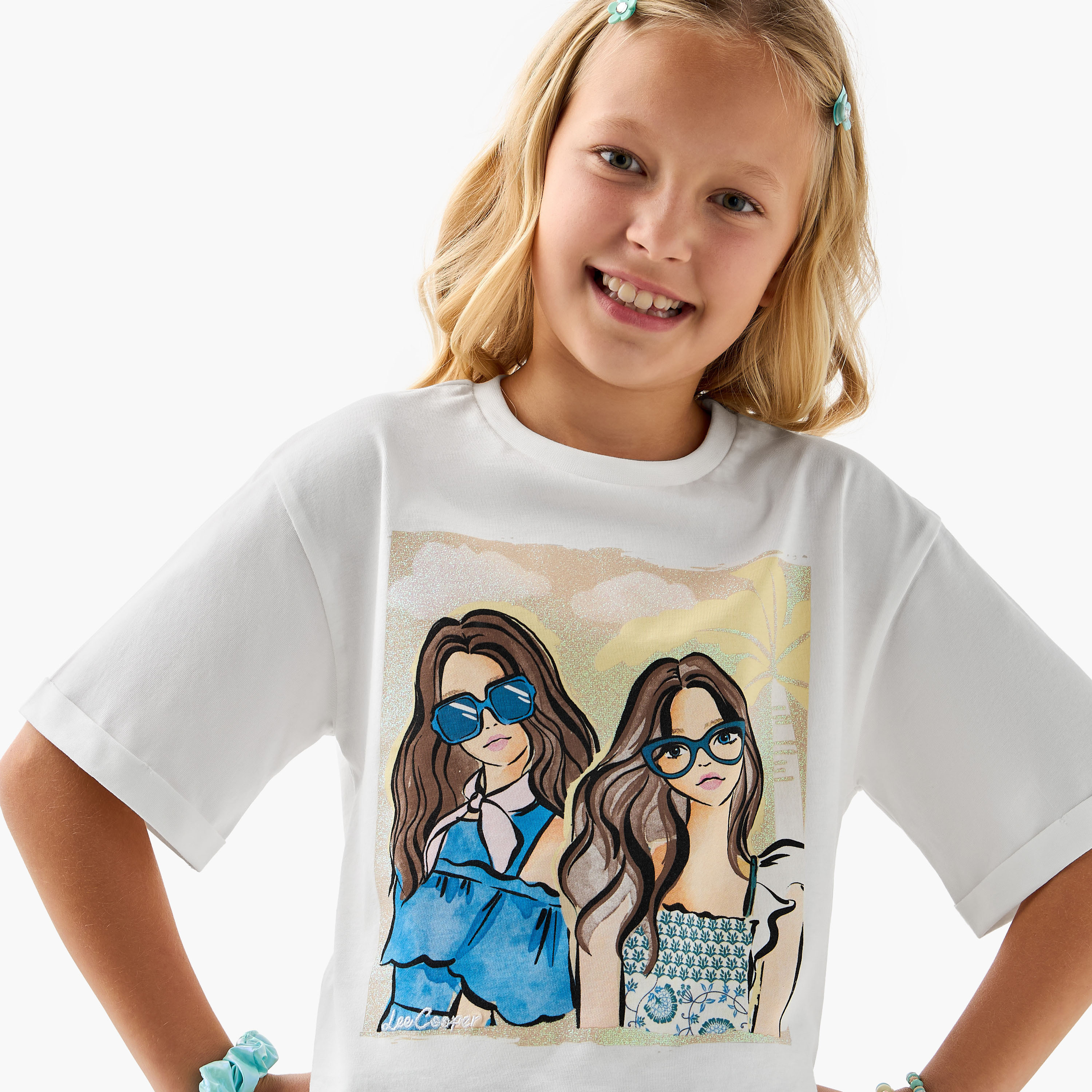 Lee Cooper Graphic Print Crew Neck T-shirt with Short Sleeves-girls-clothing-tshirts-image-4