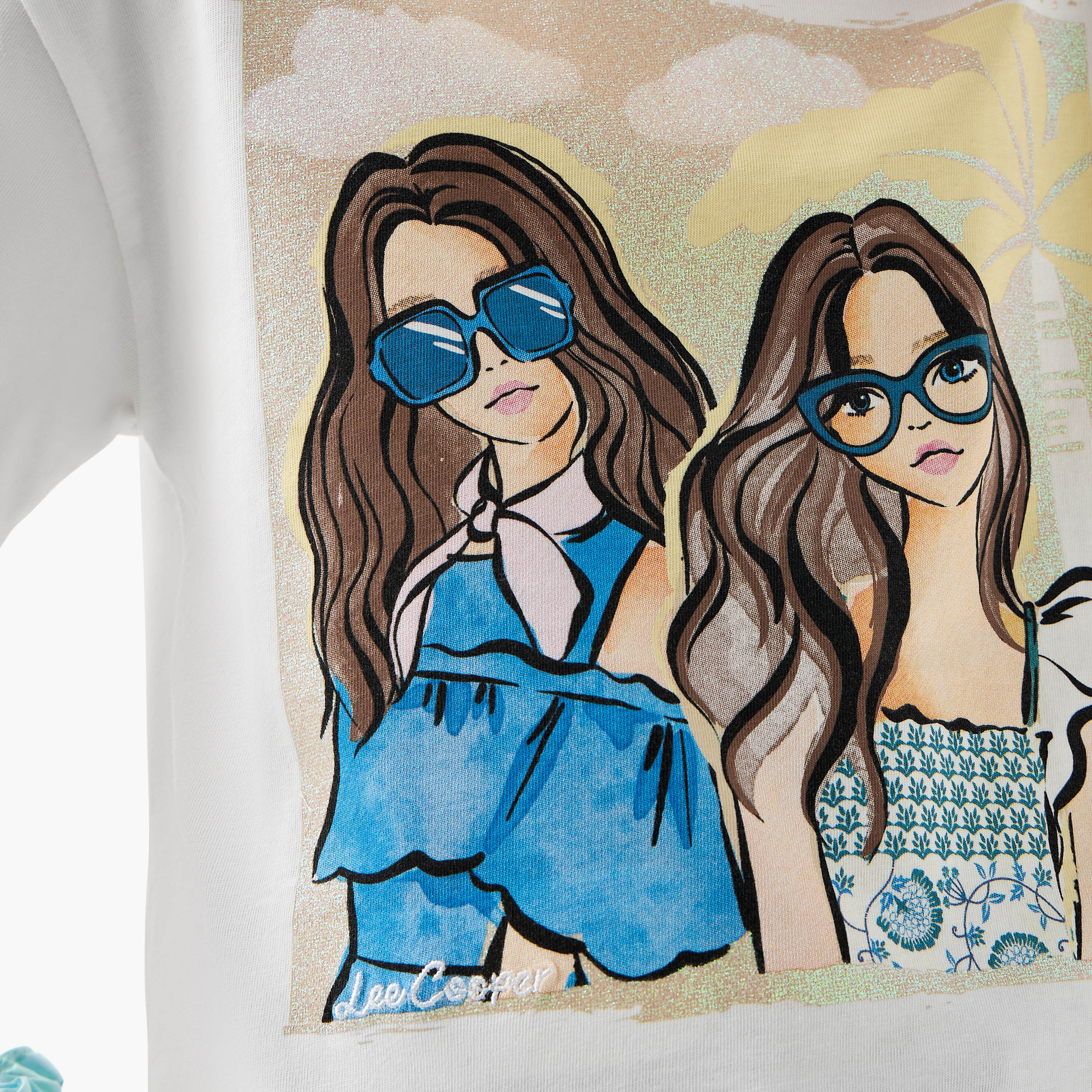 Lee Cooper Graphic Print Crew Neck T-shirt with Short Sleeves-girls-clothing-tshirts-image-5