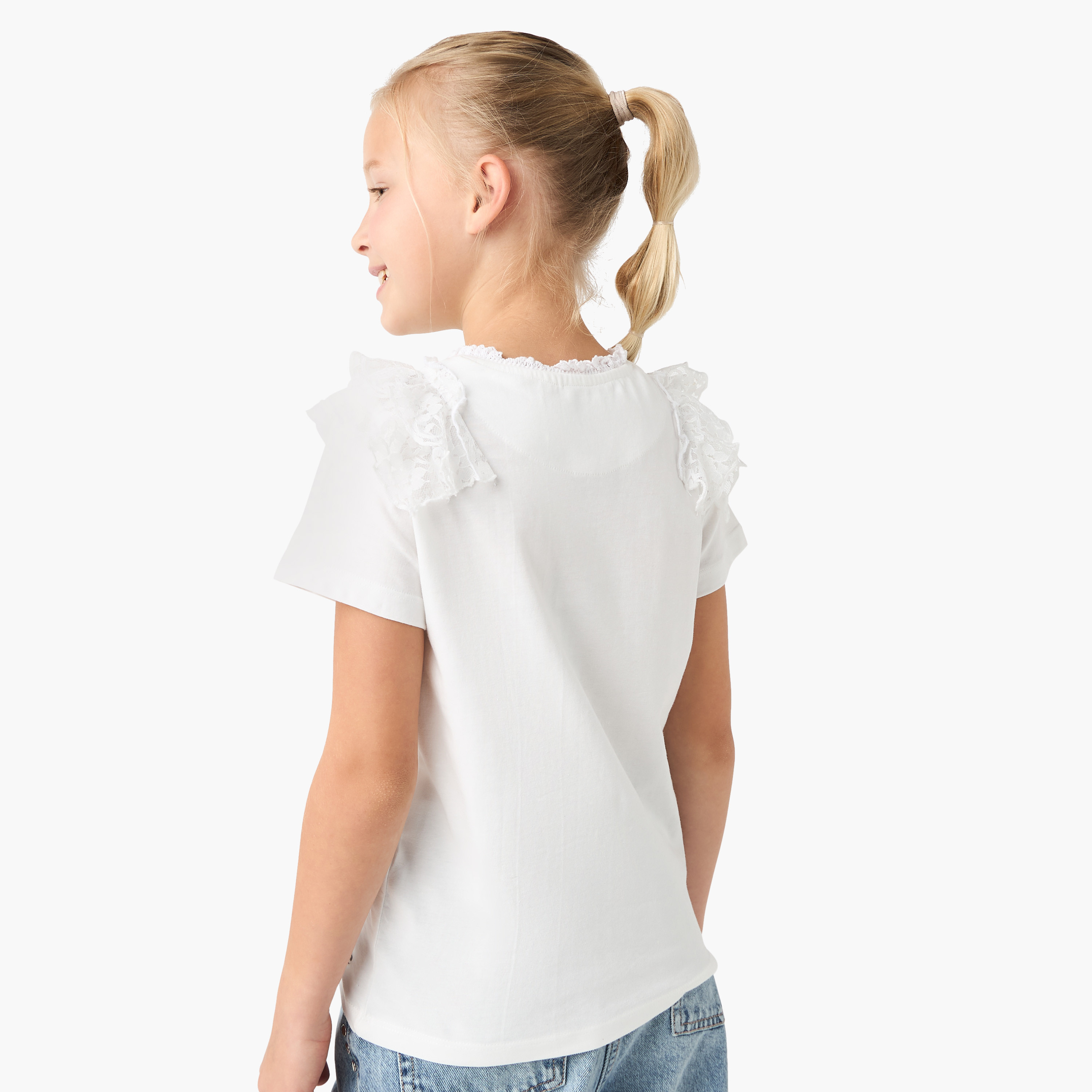 Lee Cooper Lace Detail Crew Neck T-shirt with Short Sleeves-girls-clothing-tshirts-image-3