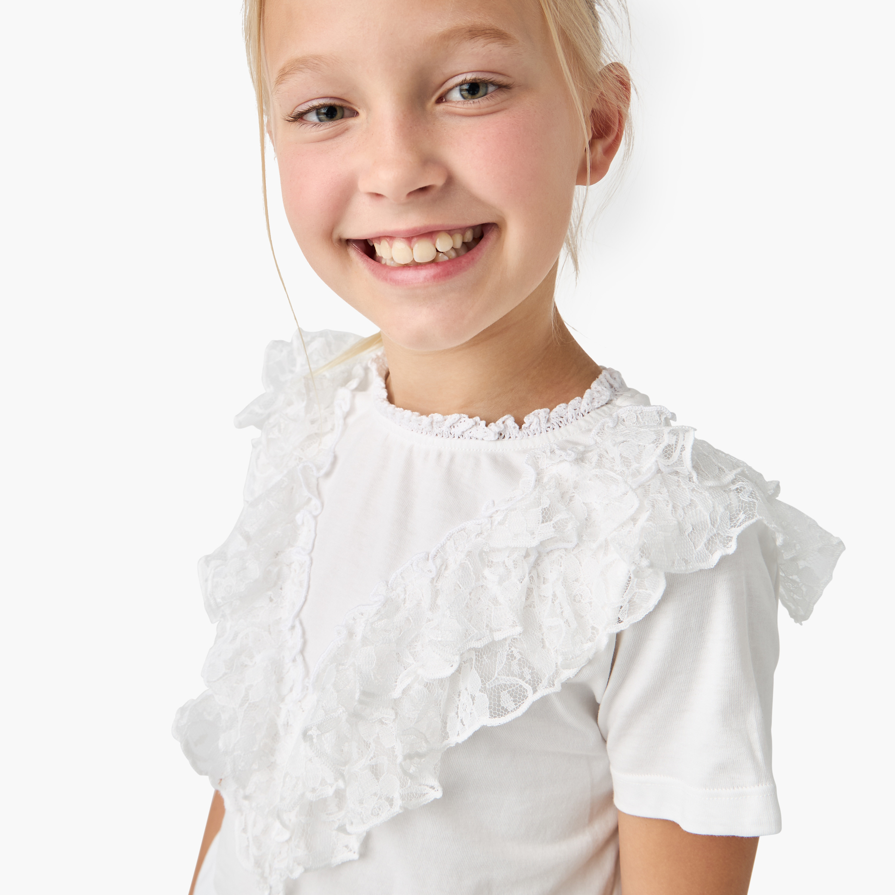 Lee Cooper Lace Detail Crew Neck T-shirt with Short Sleeves-girls-clothing-tshirts-image-4