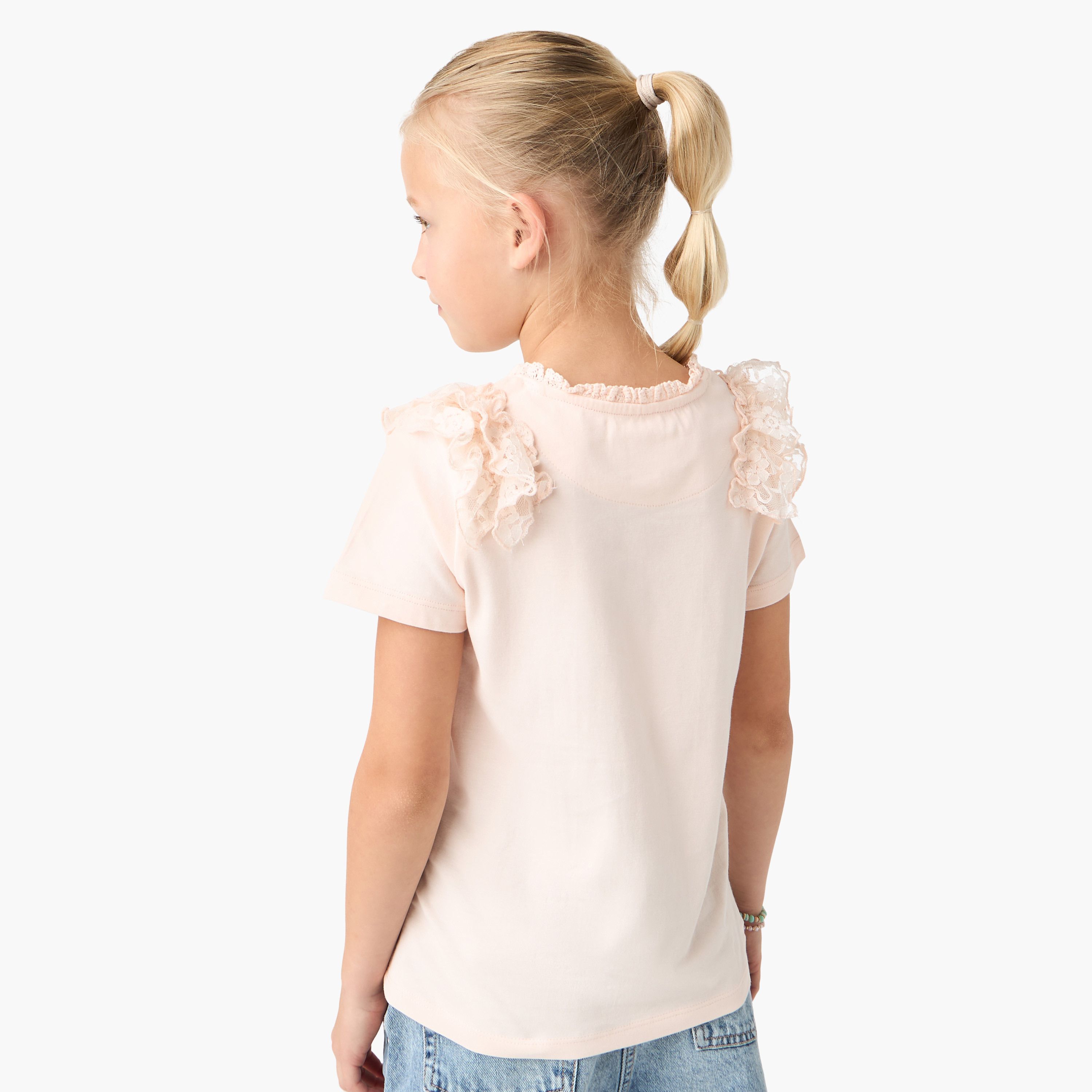 Lee Cooper Lace Detail Crew Neck T-shirt with Short Sleeves-girls-clothing-tshirts-image-3