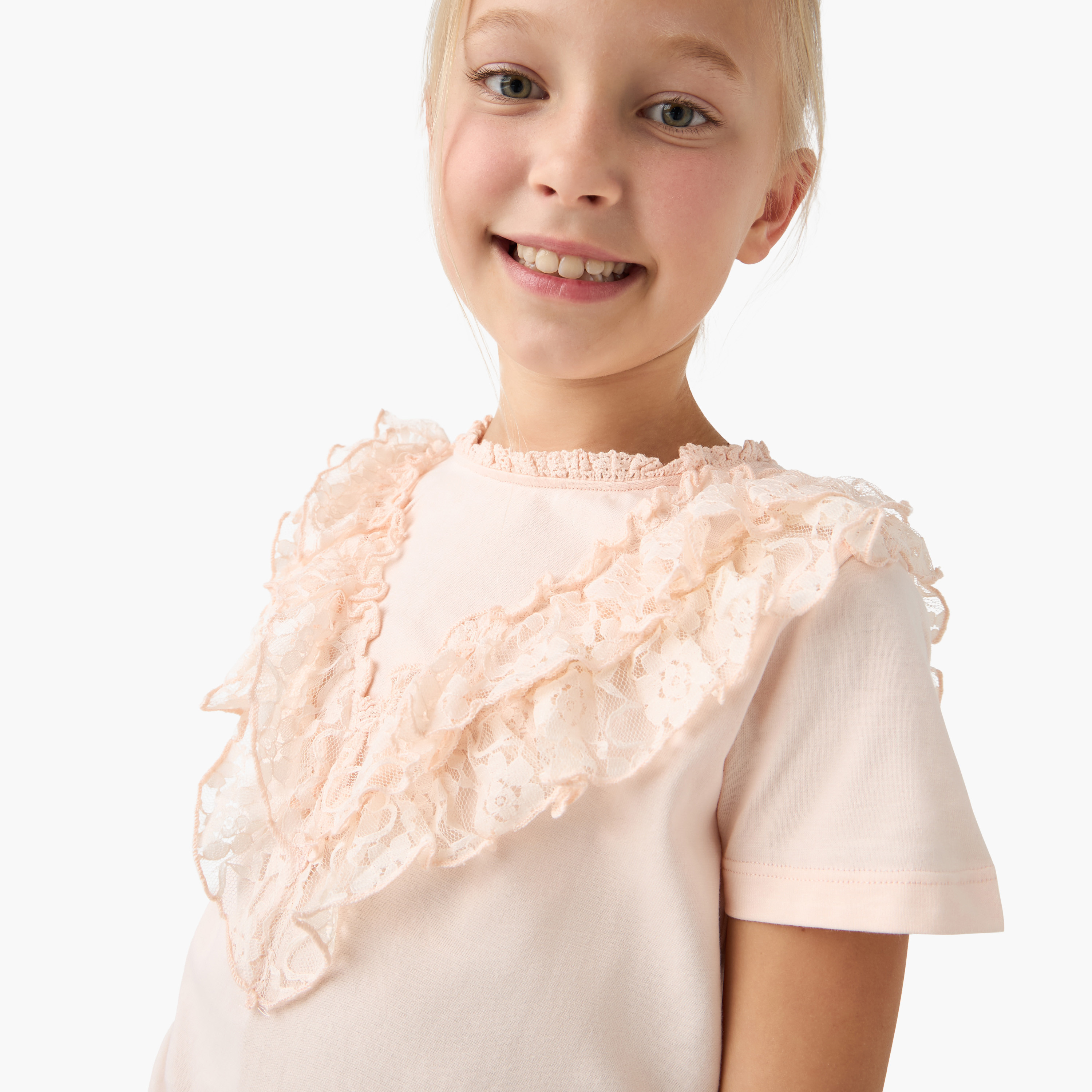 Lee Cooper Lace Detail Crew Neck T-shirt with Short Sleeves-girls-clothing-tshirts-image-4