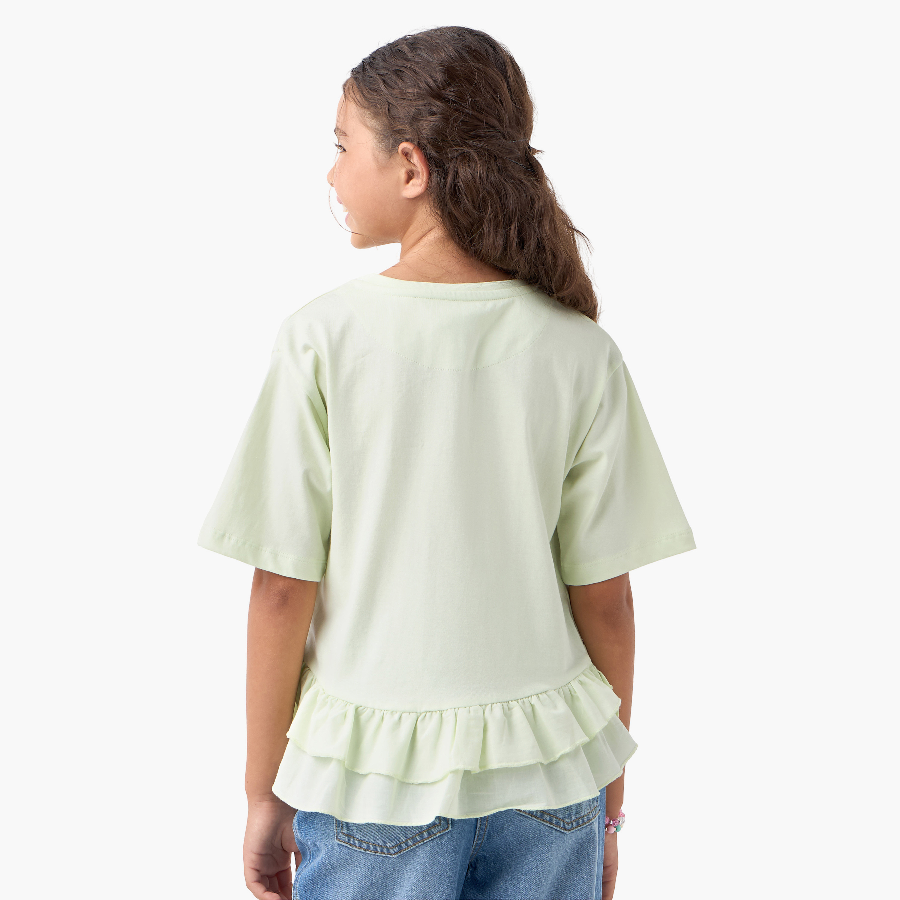 تيشيرت سادة بكشكش وأكمام قصيرة من لي كوبر-girls-clothing-tshirts-image-3