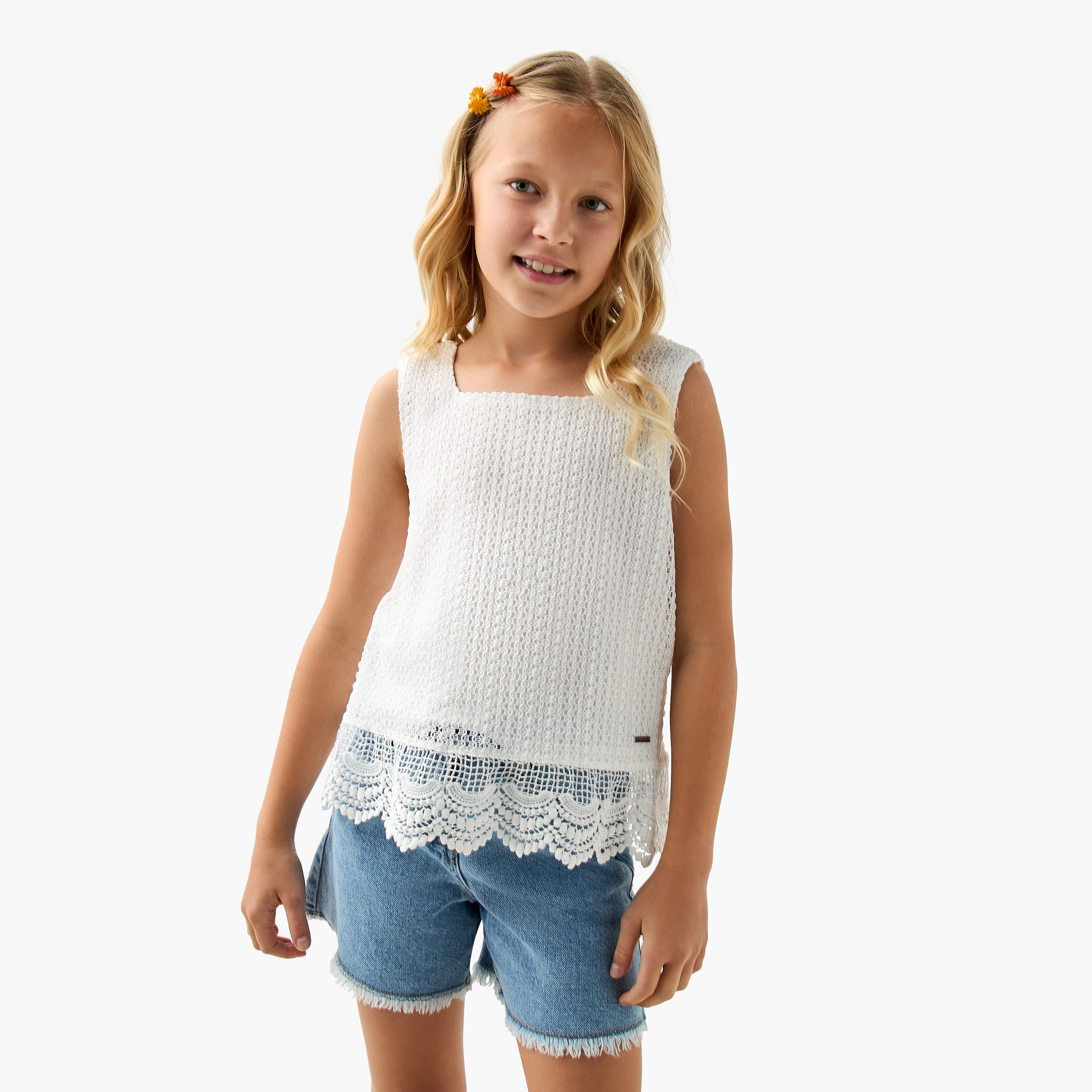 Lee Cooper Textured Sleeveless Top with Scallop Hem-girls-clothing-blousesandshirts-image-1