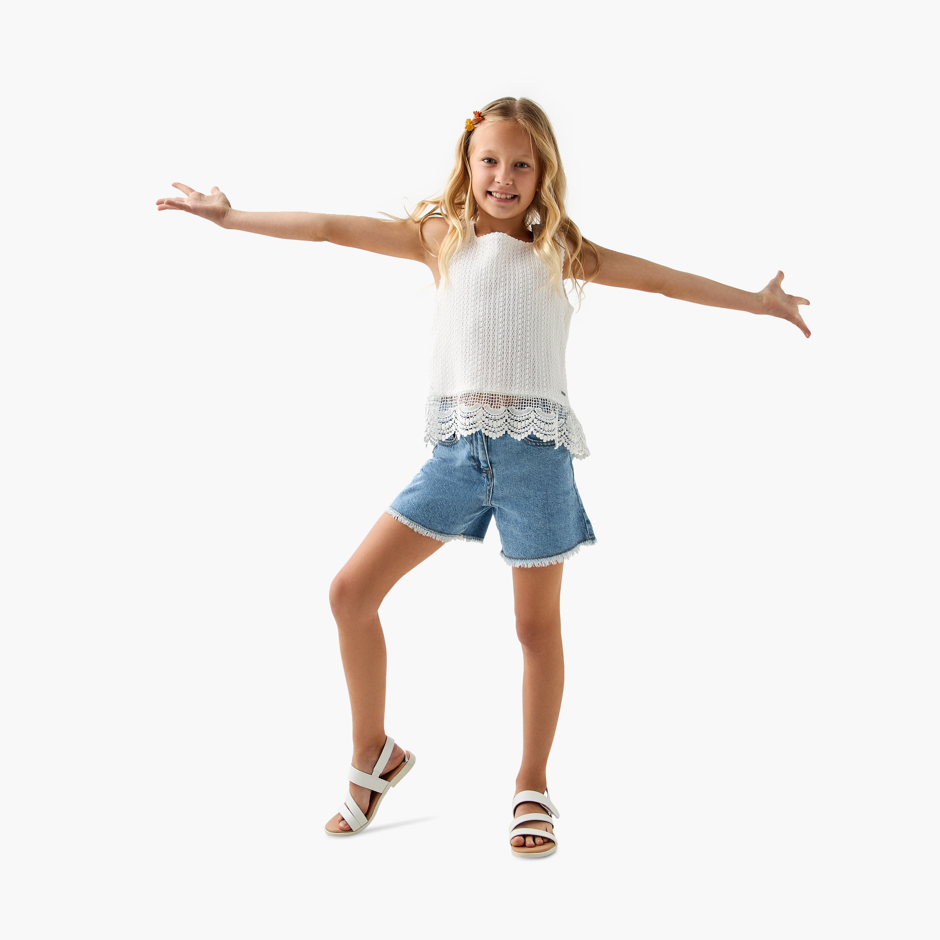 Lee Cooper Textured Sleeveless Top with Scallop Hem-girls-clothing-blousesandshirts-image-2