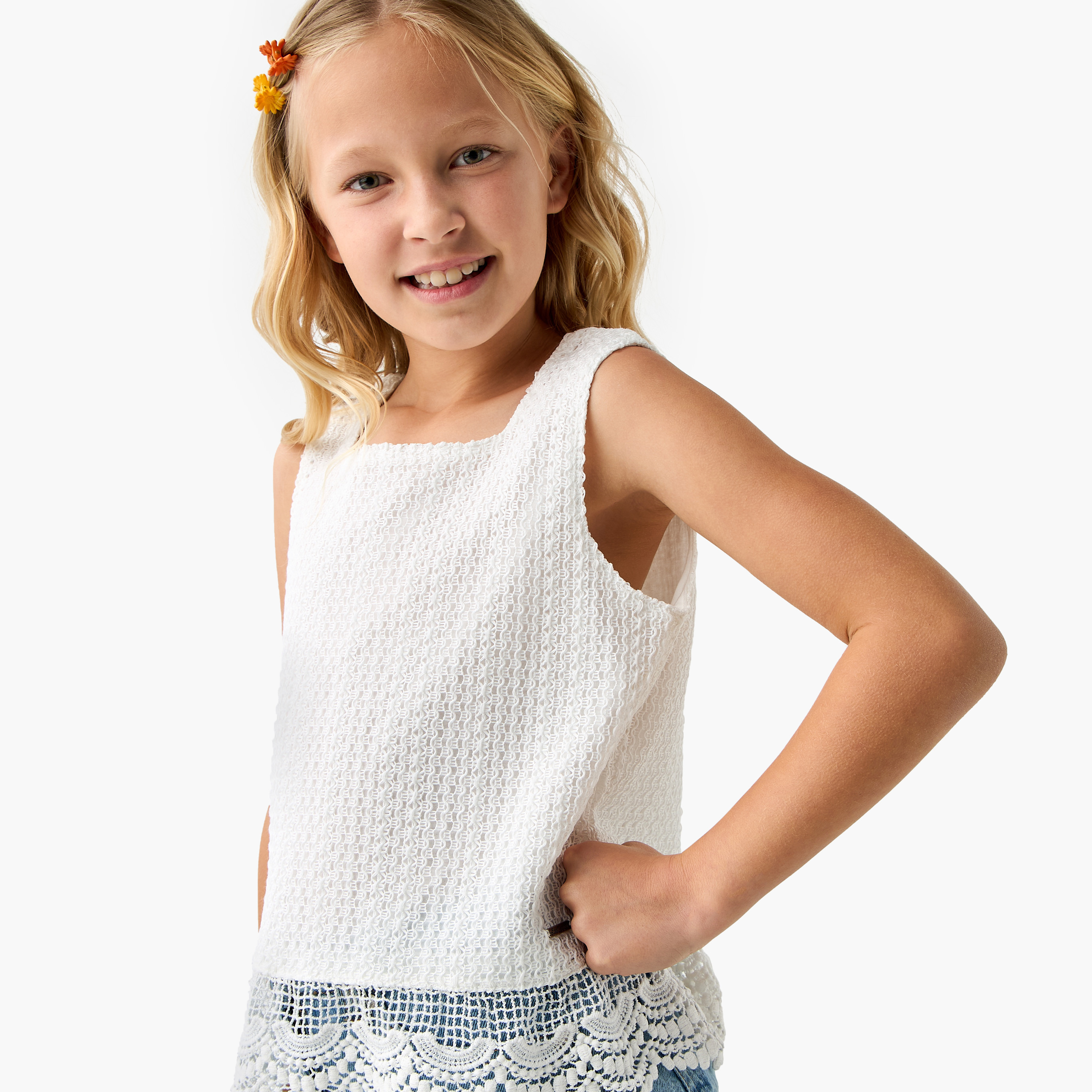 Lee Cooper Textured Sleeveless Top with Scallop Hem-girls-clothing-blousesandshirts-image-4