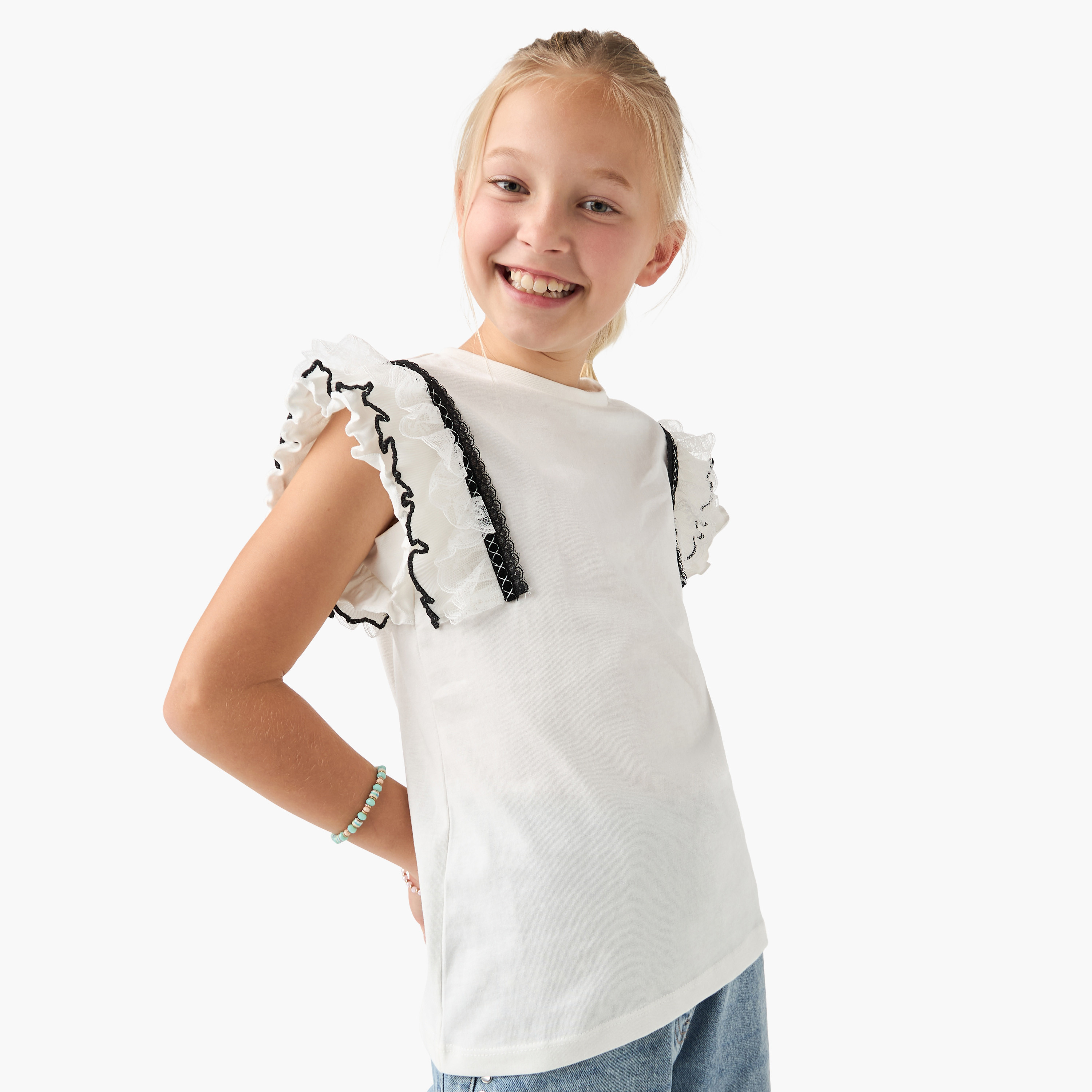 Lee Cooper Ruffle Detail Cap Sleeves T-shirt-girls-clothing-blousesandshirts-image-1