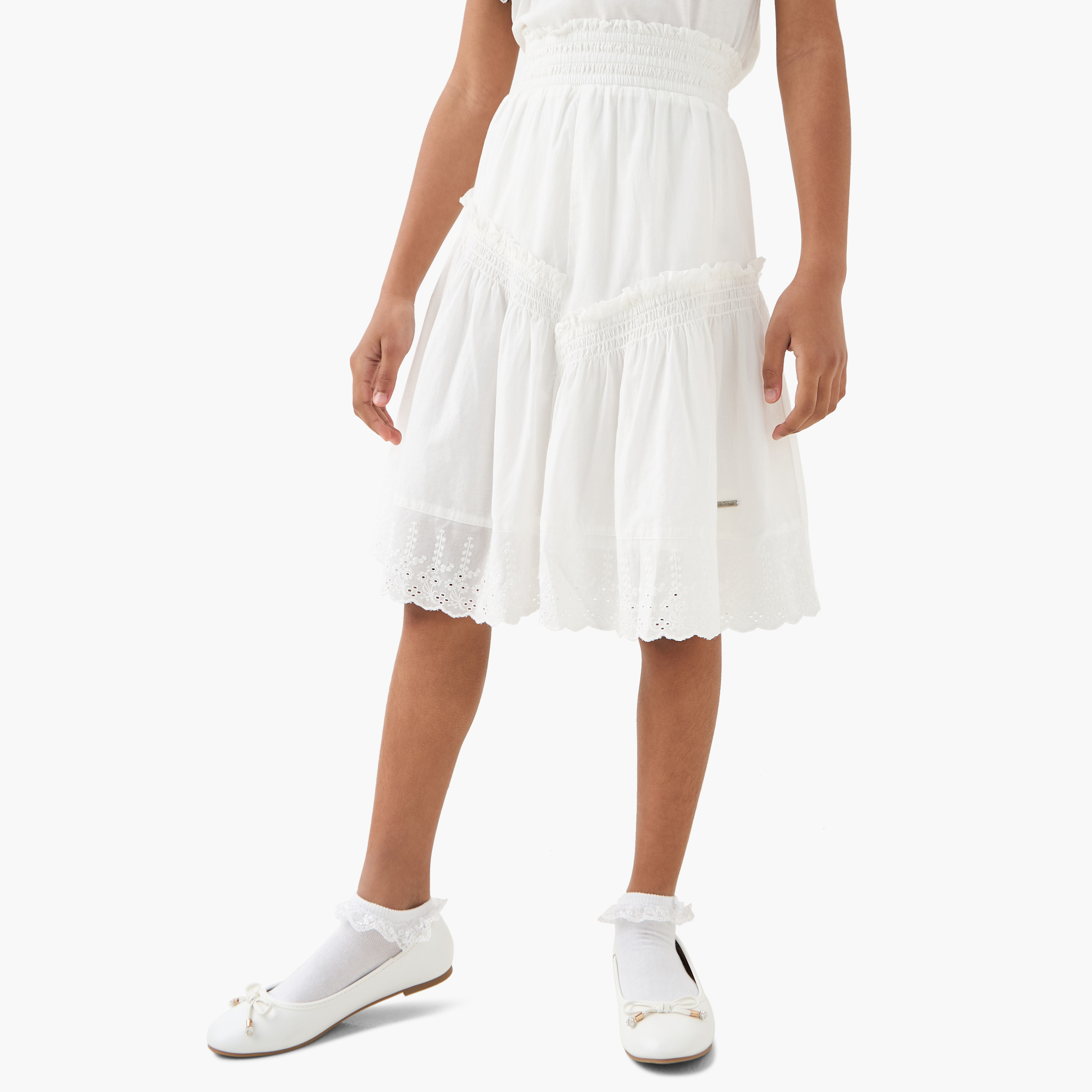 Lee Cooper Solid Tiered Skirt with Shirred Waistband-girls-clothing-bottoms-skirts-image-1