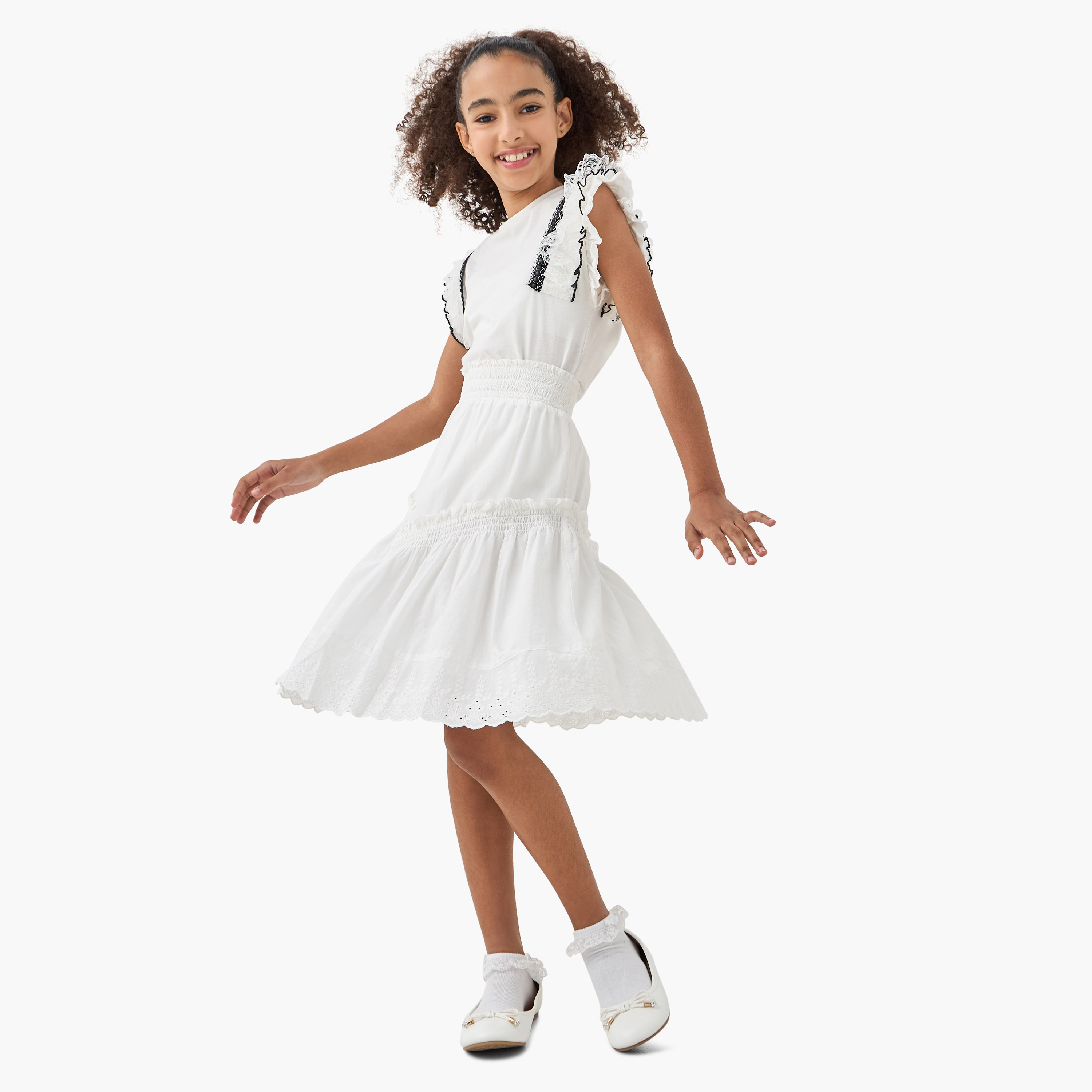 Lee Cooper Solid Tiered Skirt with Shirred Waistband-girls-clothing-bottoms-skirts-image-2