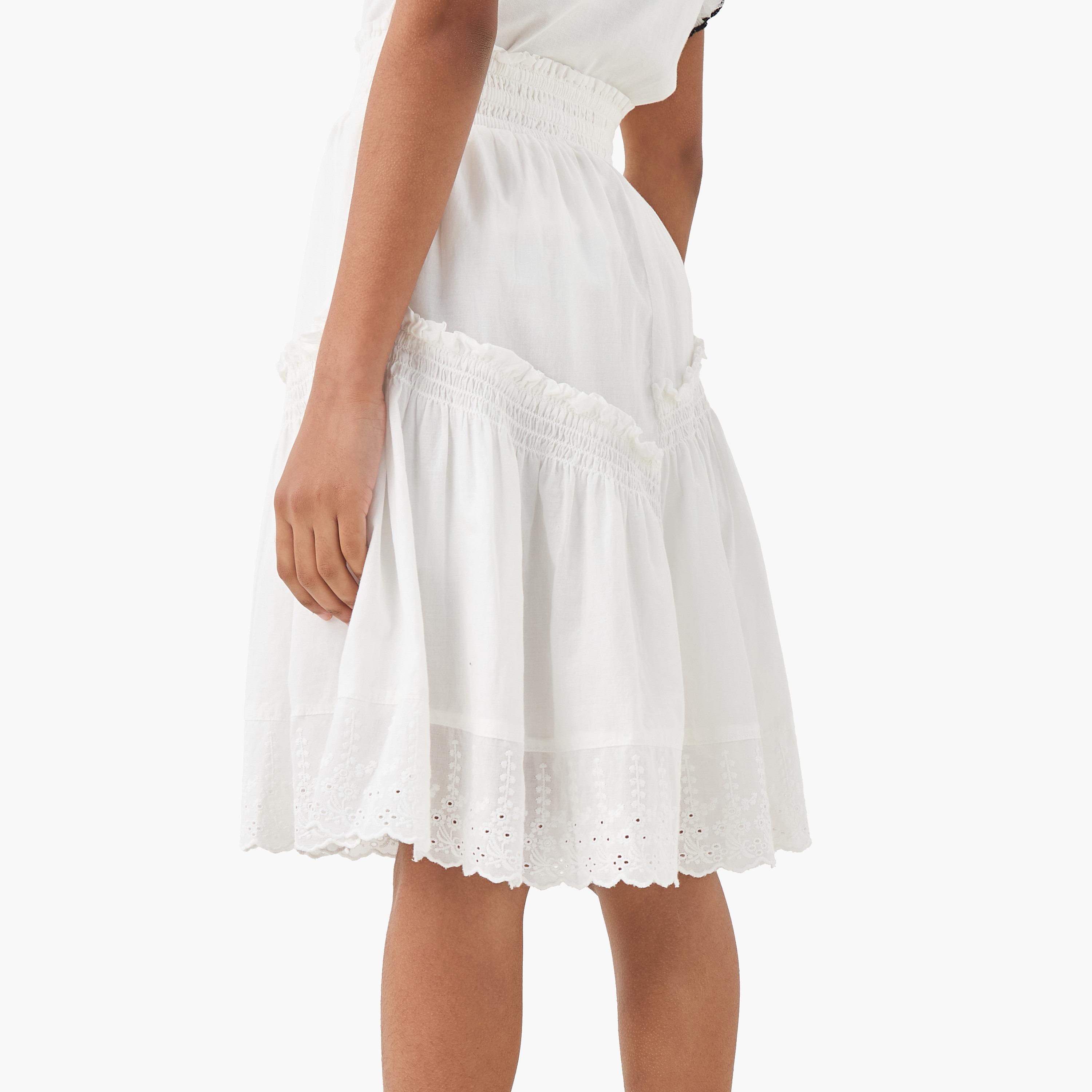 Lee Cooper Solid Tiered Skirt with Shirred Waistband-girls-clothing-bottoms-skirts-image-3