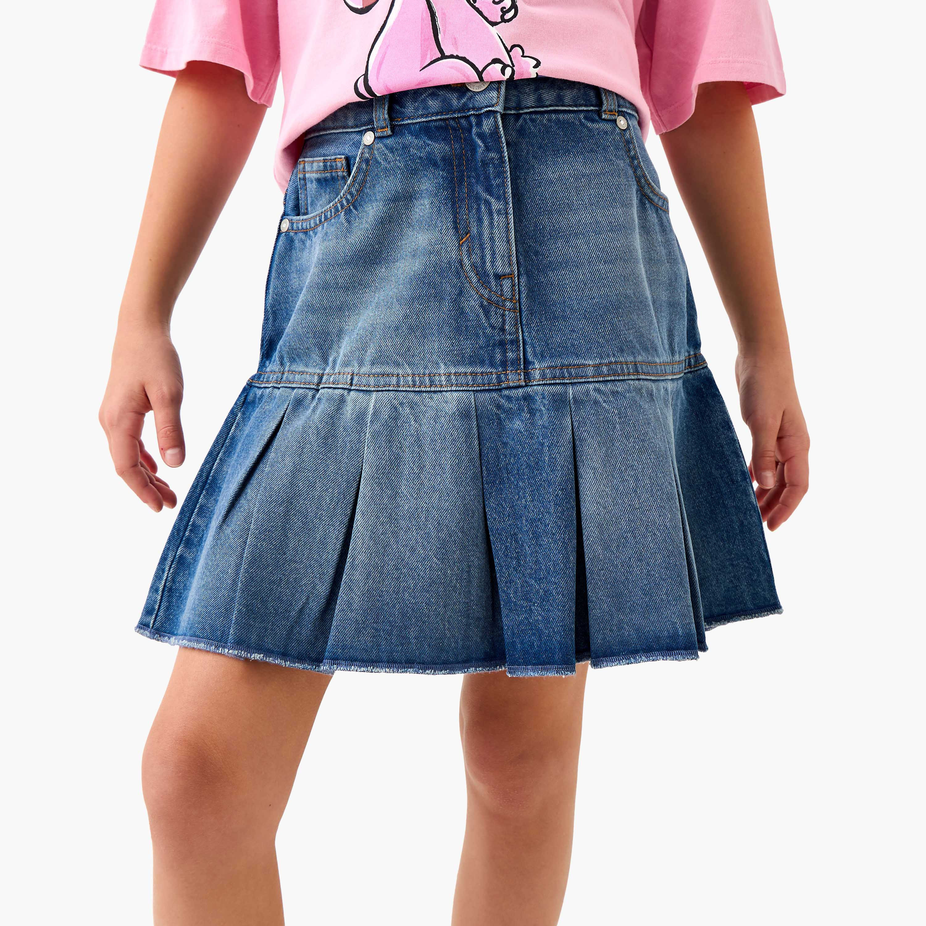 Lee Cooper A-Line Denim Skirt with Button Closure-girls-clothing-bottoms-skirts-image-1