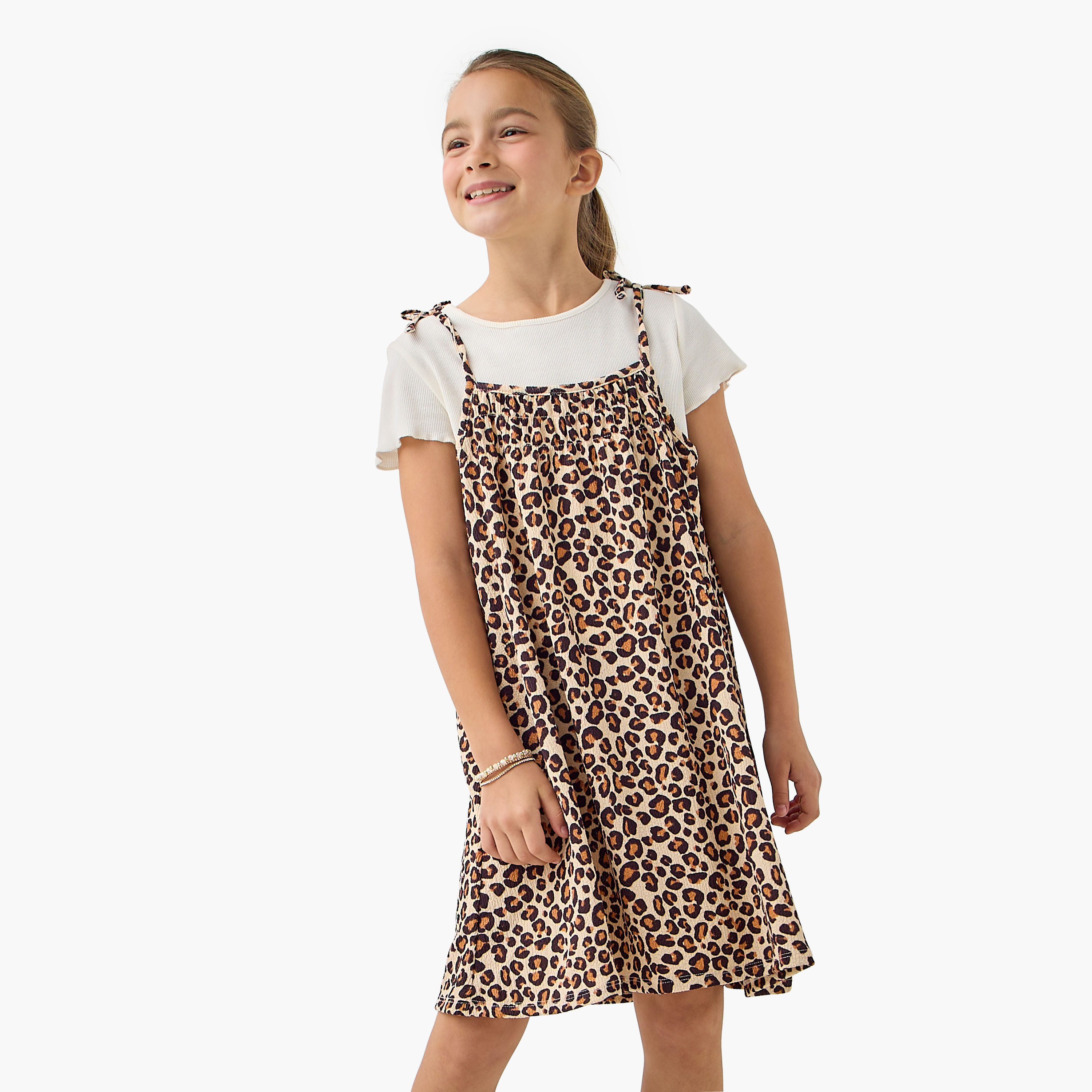 Lee Cooper All-Over Animal Print Dress with Tie-Ups-girls-clothing-dressesandjumpsuits-image-1