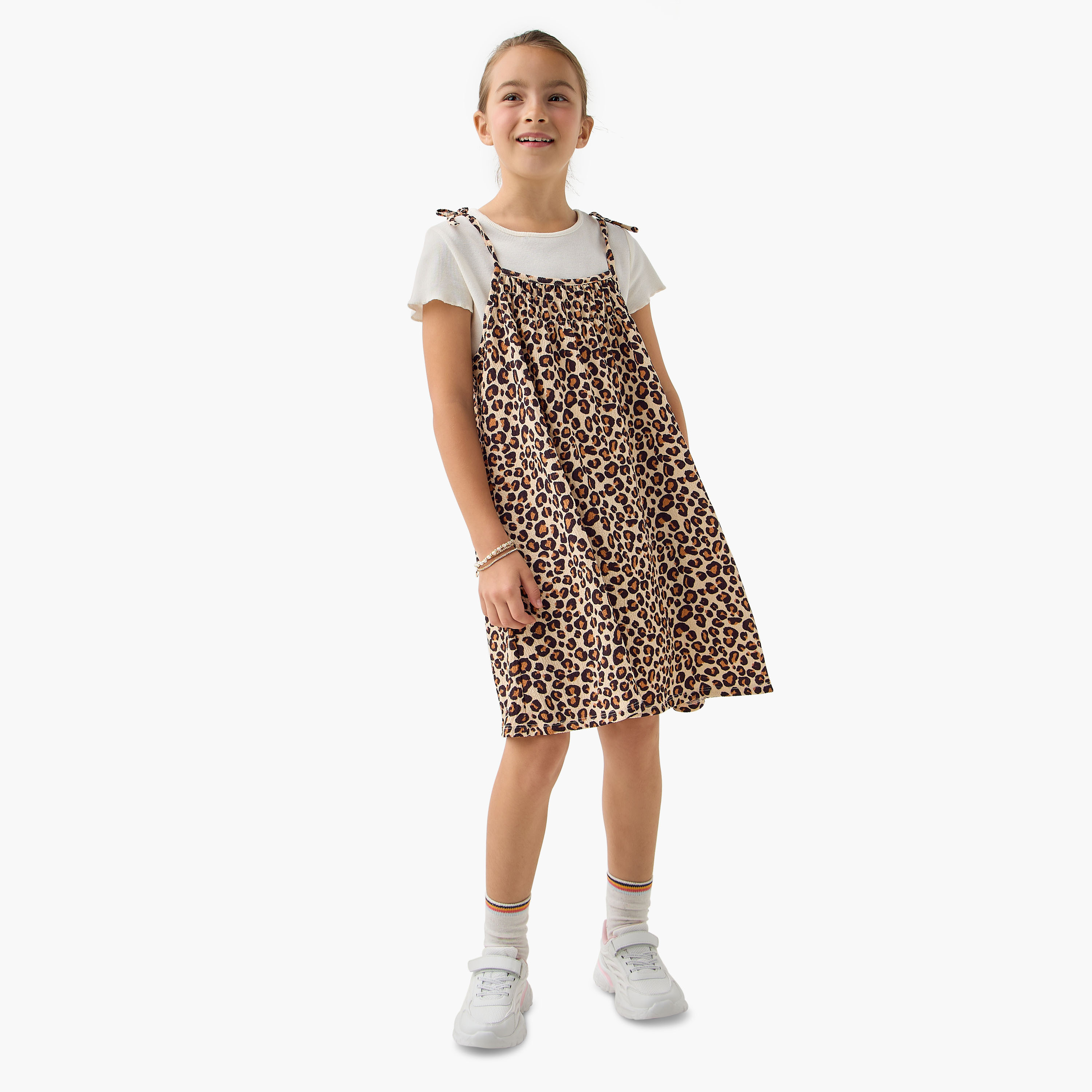 Lee Cooper All-Over Animal Print Dress with Tie-Ups-girls-clothing-dressesandjumpsuits-image-2