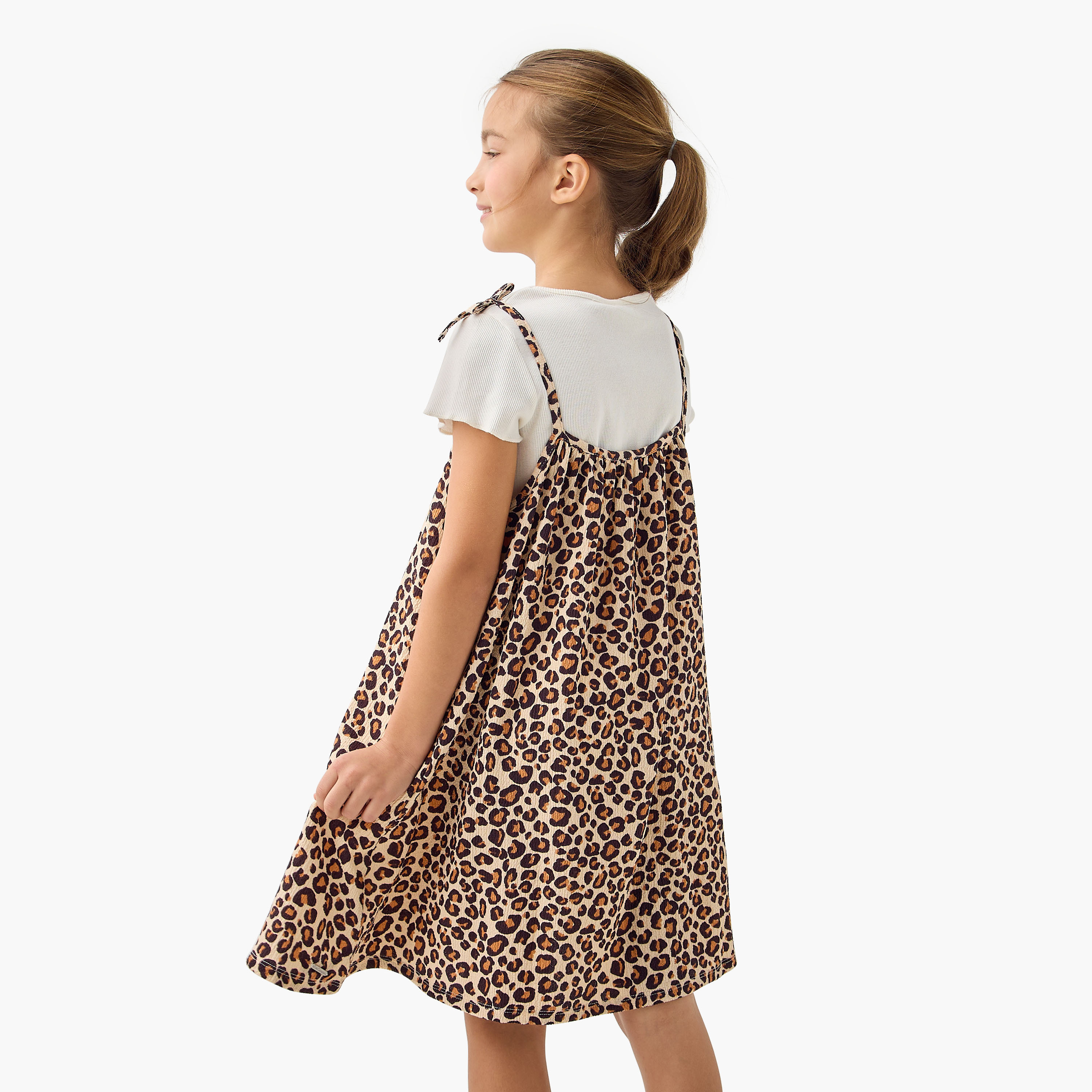Lee Cooper All-Over Animal Print Dress with Tie-Ups-girls-clothing-dressesandjumpsuits-image-3