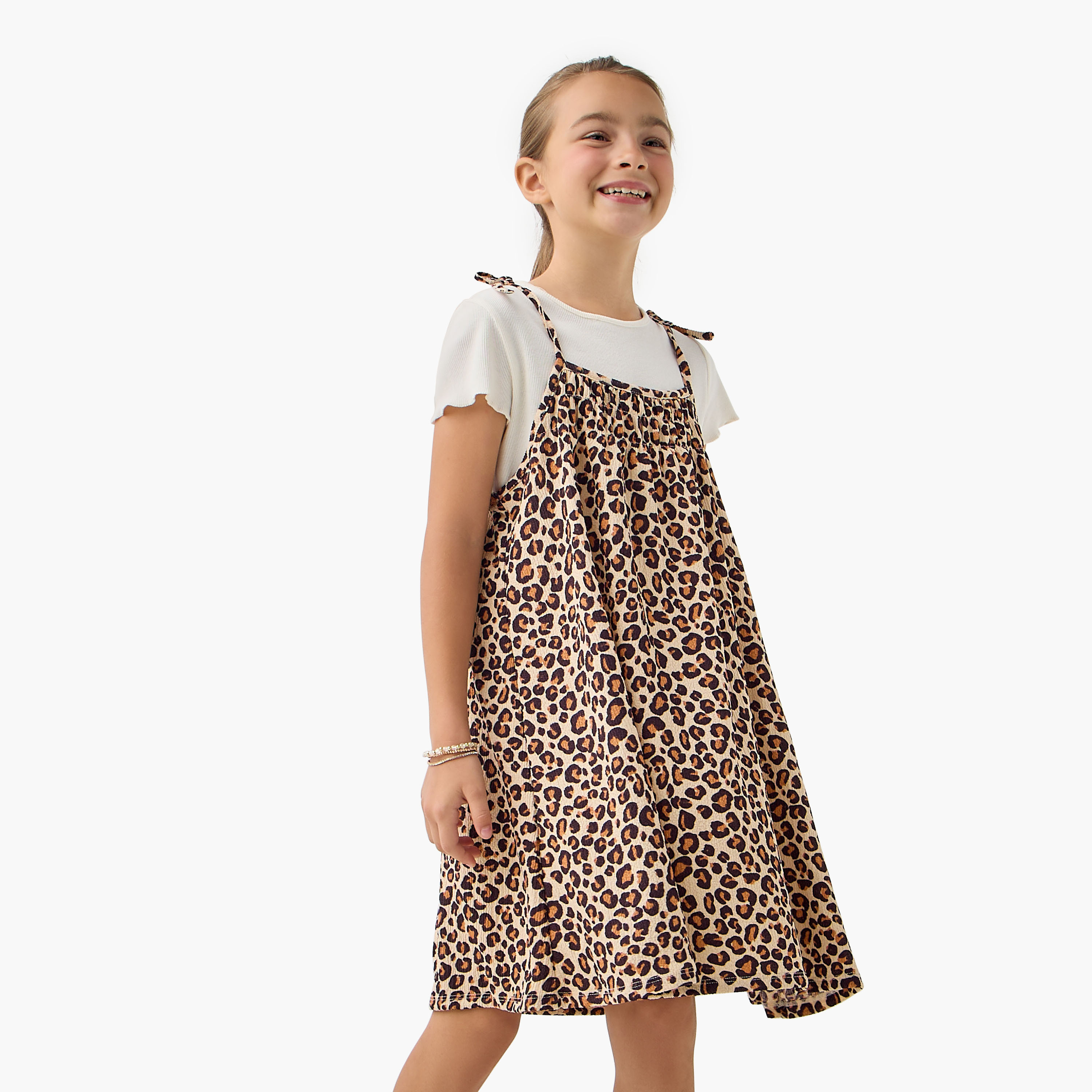 Lee Cooper All-Over Animal Print Dress with Tie-Ups-girls-clothing-dressesandjumpsuits-image-6