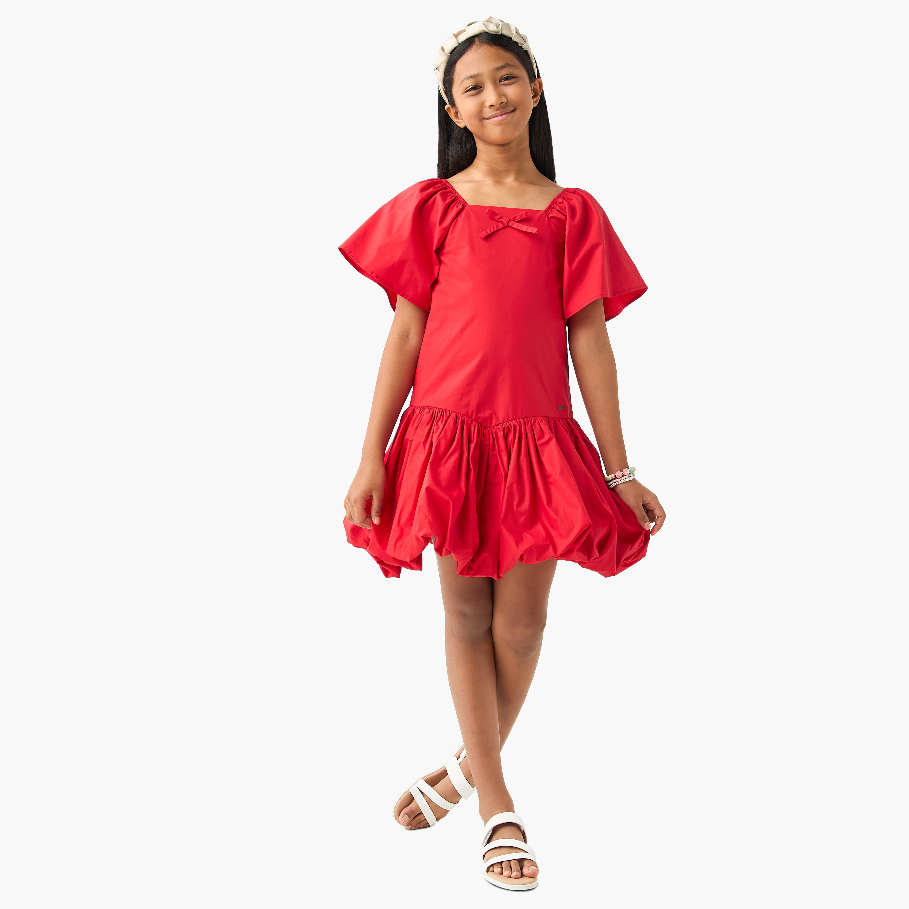 Lee Cooper Bow Detail A-line Dress with Short Sleeves-girls-clothing-dressesandjumpsuits-image-1