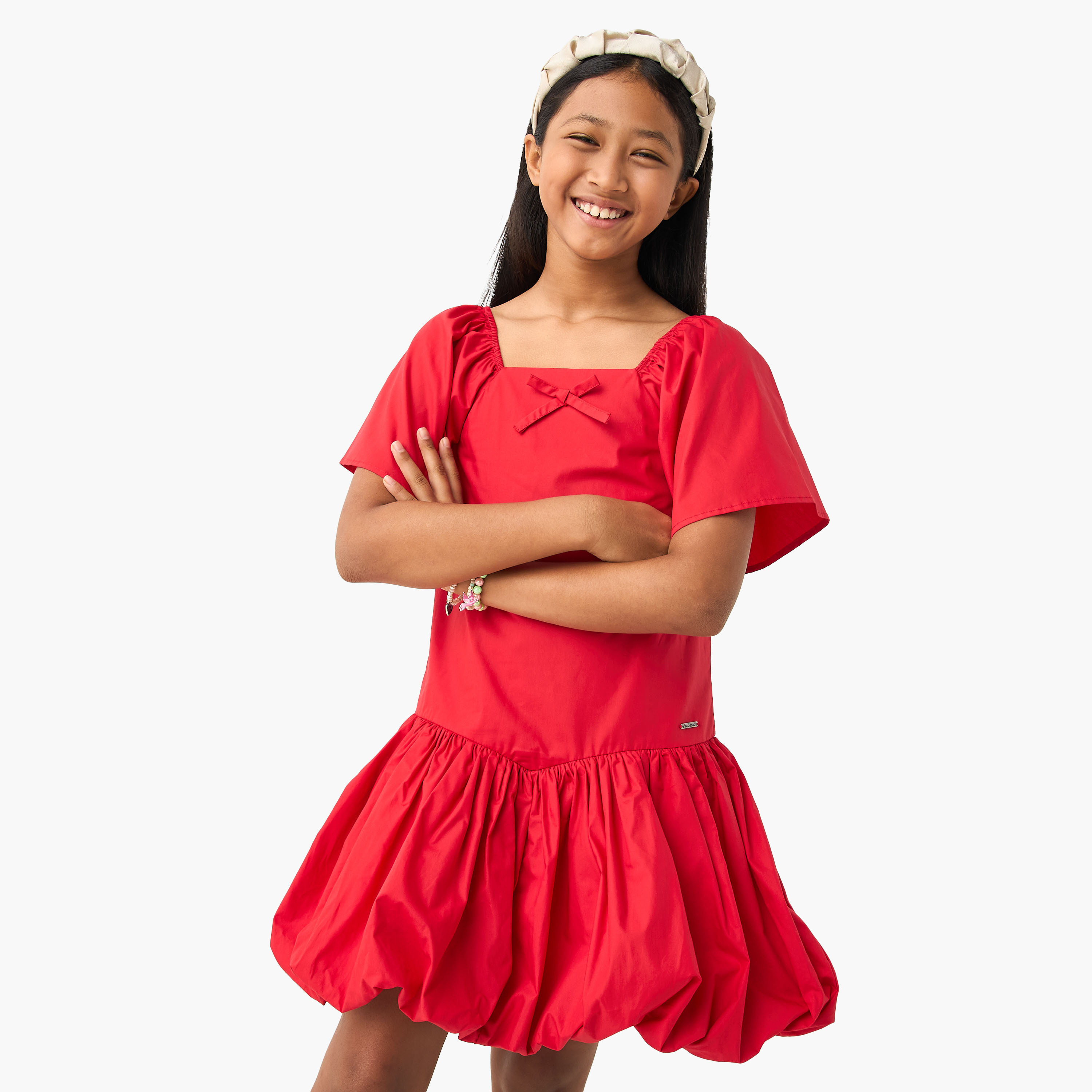 Lee Cooper Bow Detail A-line Dress with Short Sleeves-girls-clothing-dressesandjumpsuits-image-2