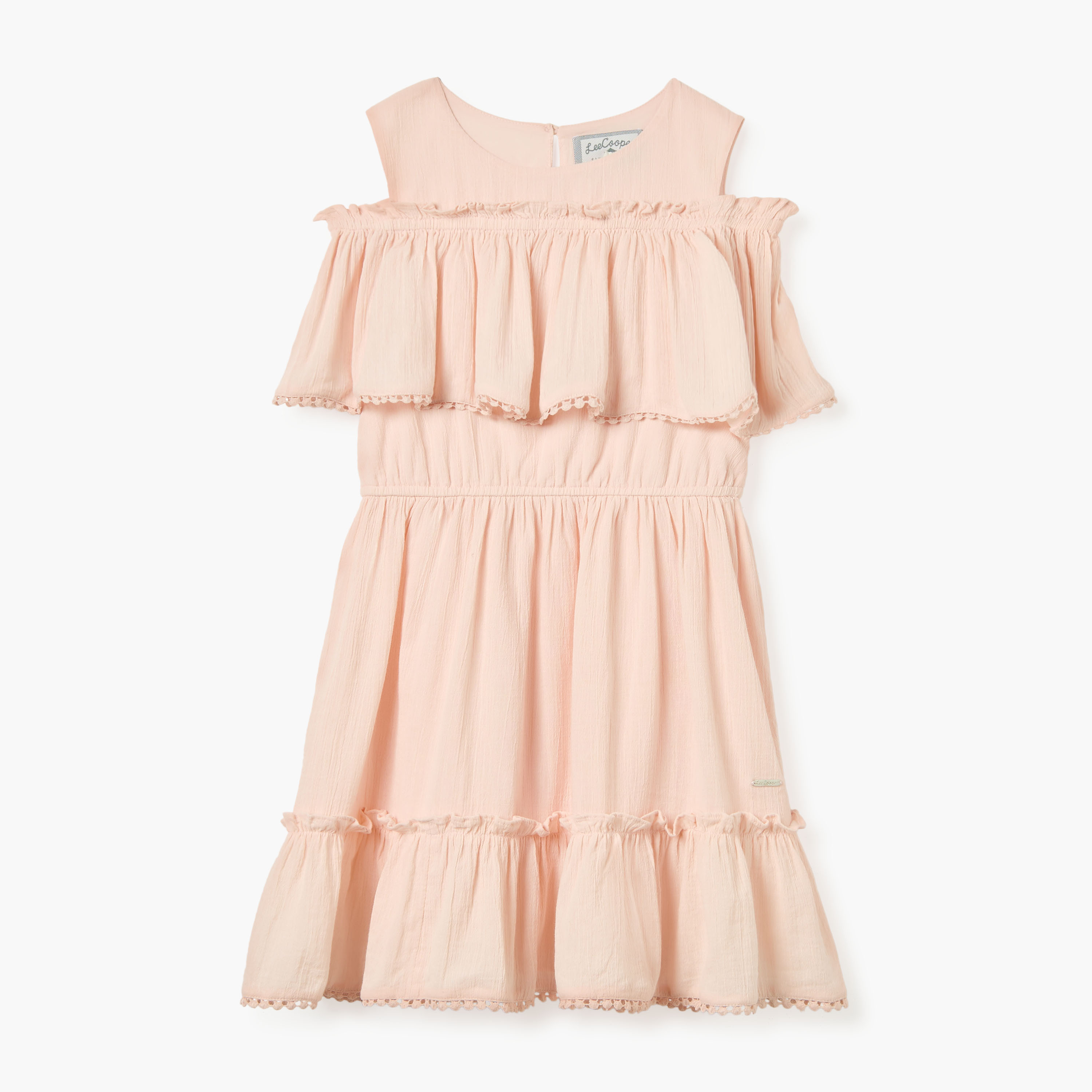 Lee Cooper Solid Cold-Shoulder Dress with Lace Trim-girls-clothing-dressesandjumpsuits-image-1