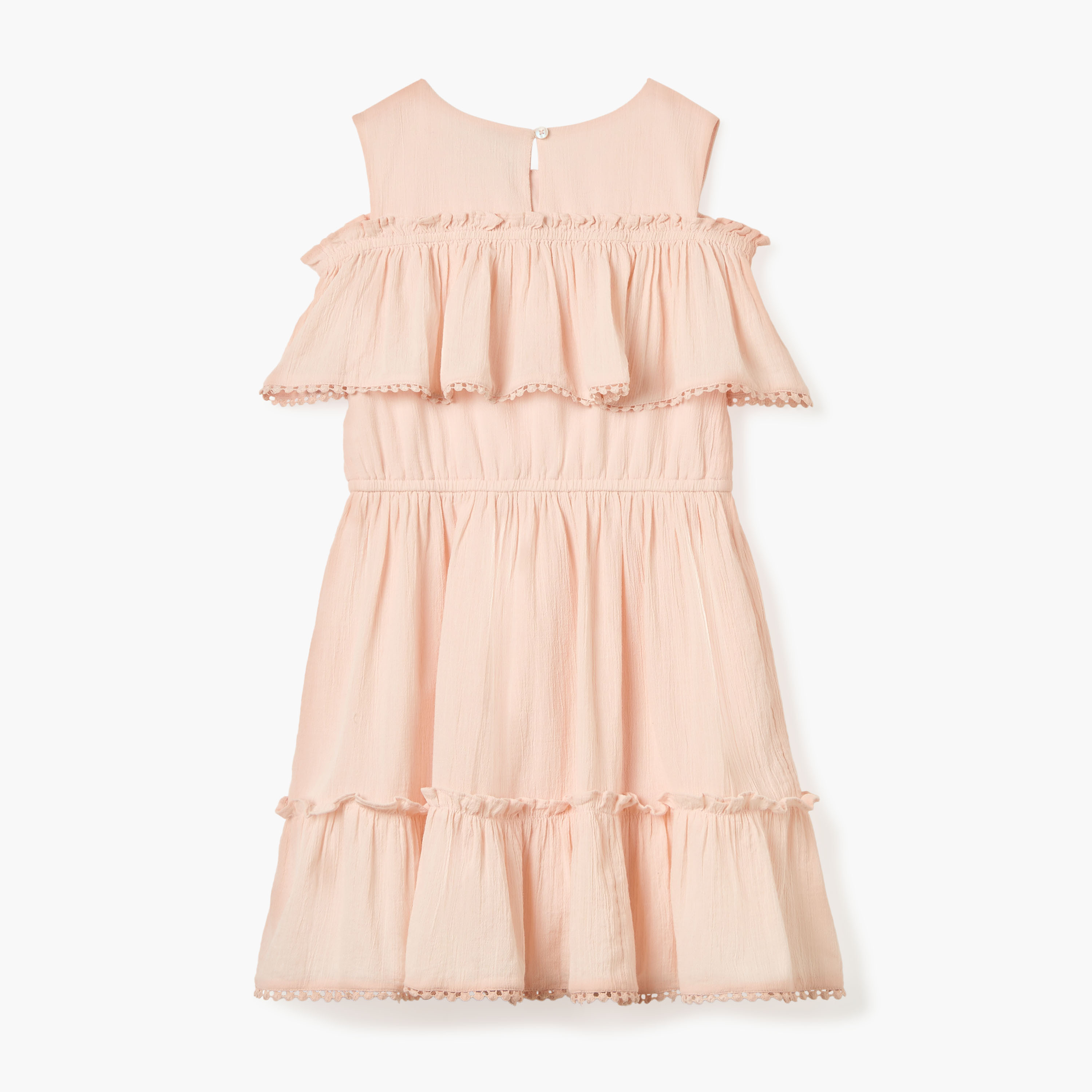 Lee Cooper Solid Cold-Shoulder Dress with Lace Trim-girls-clothing-dressesandjumpsuits-image-2