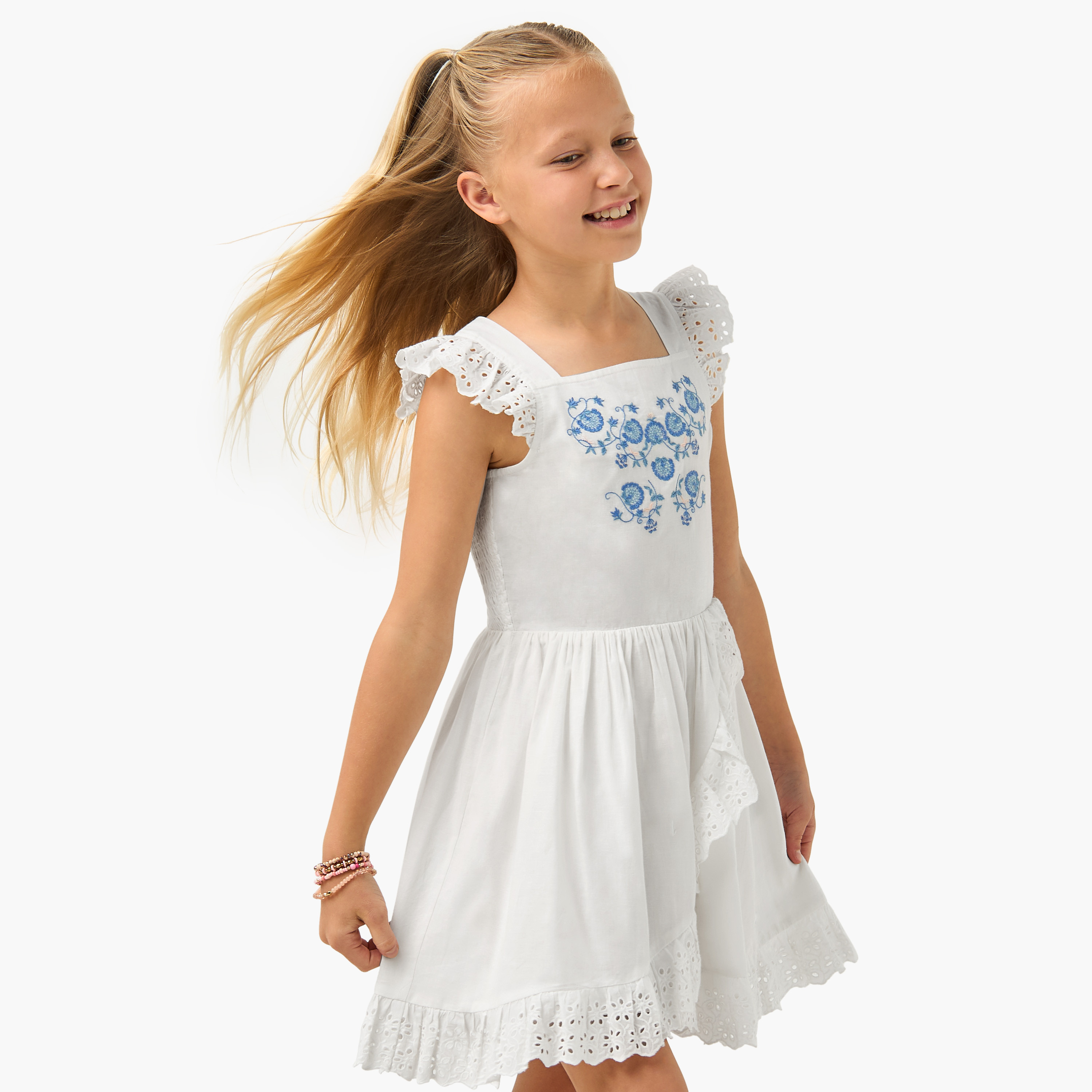 Lee Cooper Embroidered Sleeveless Dress with Ruffles-girls-clothing-dressesandjumpsuits-image-1