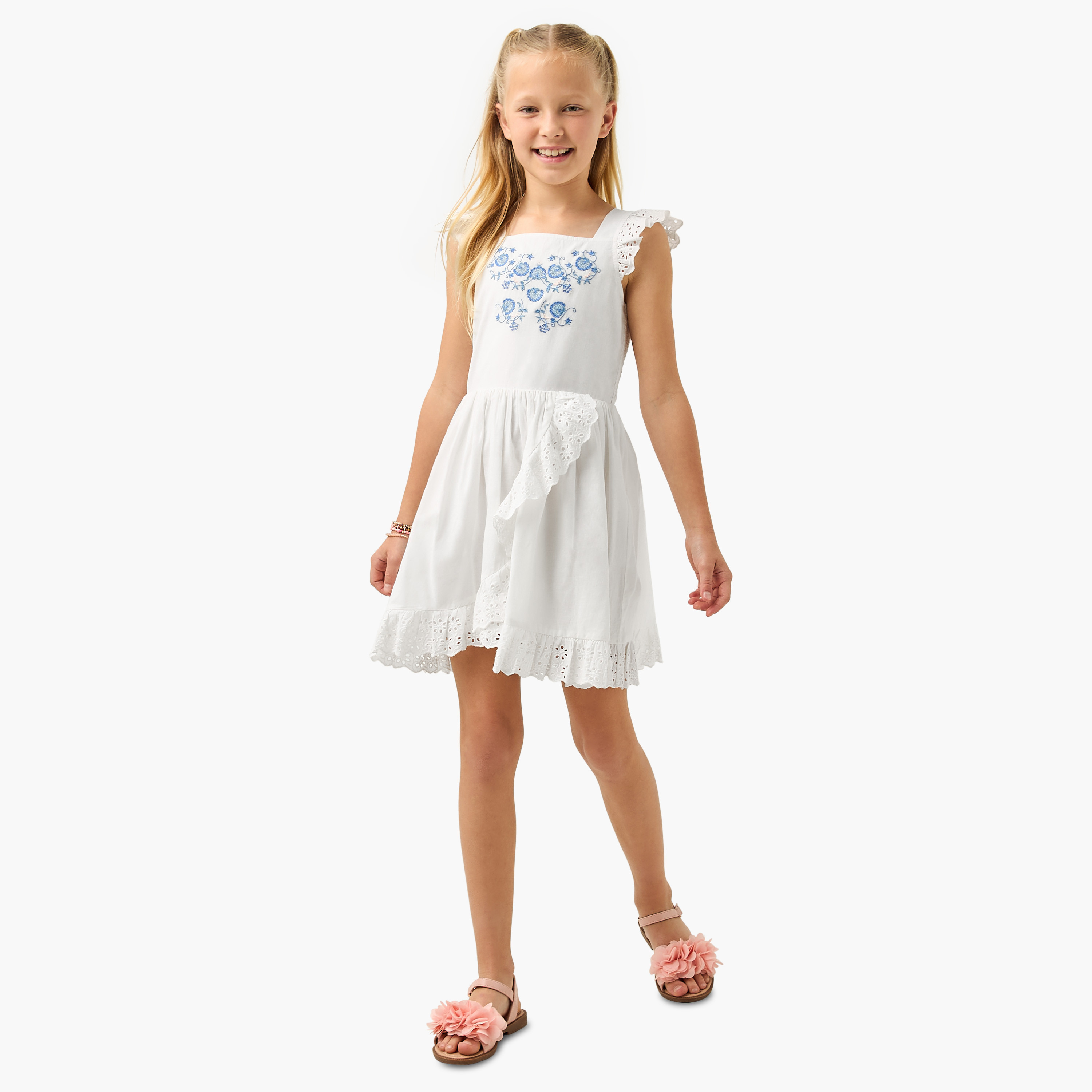 Lee Cooper Embroidered Sleeveless Dress with Ruffles-girls-clothing-dressesandjumpsuits-image-2