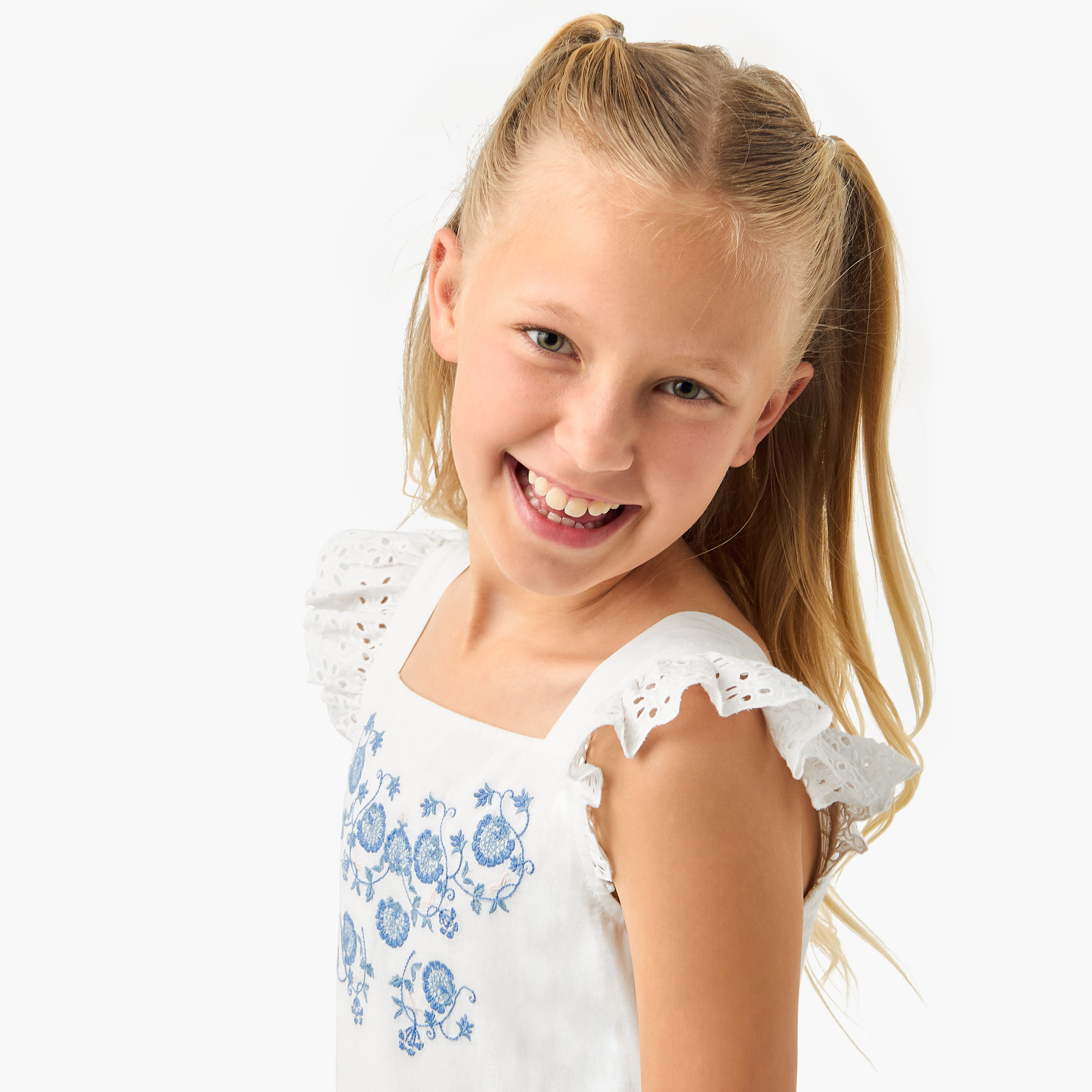 Lee Cooper Embroidered Sleeveless Dress with Ruffles-girls-clothing-dressesandjumpsuits-image-4