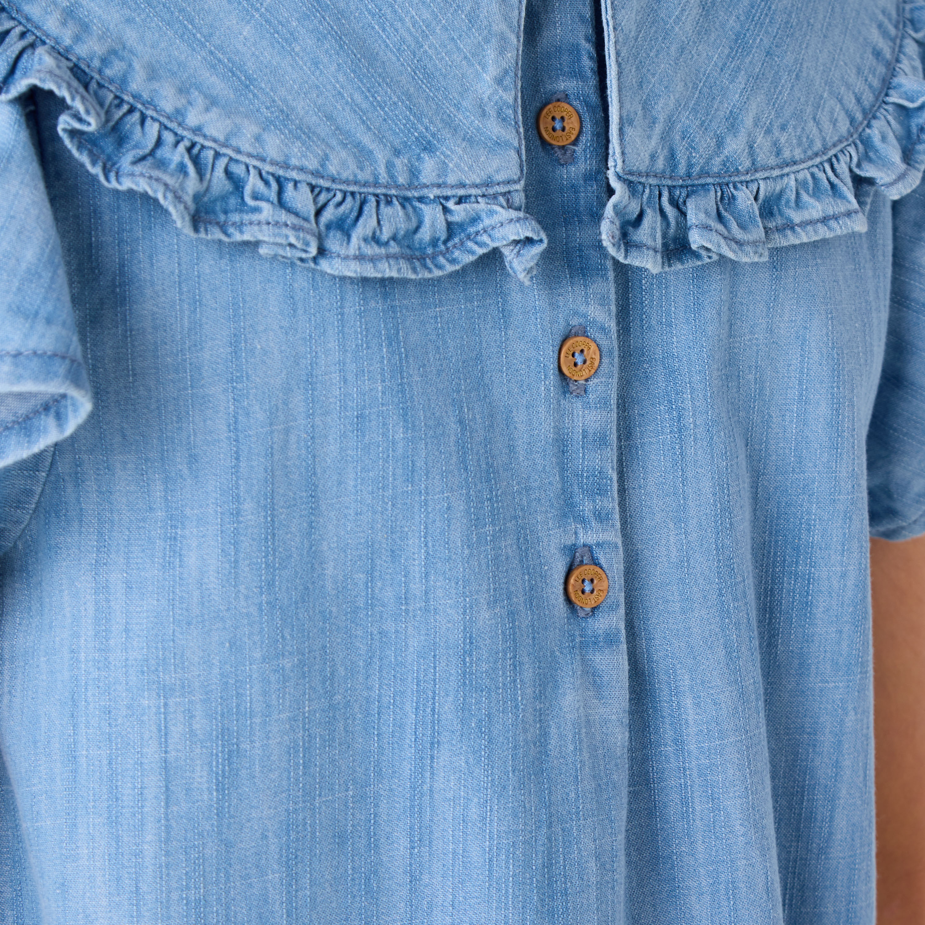 Lee Cooper Embroidered Denim Dress with Peter Pan Collar and Short Sleeves-girls-clothing-dressesandjumpsuits-image-5