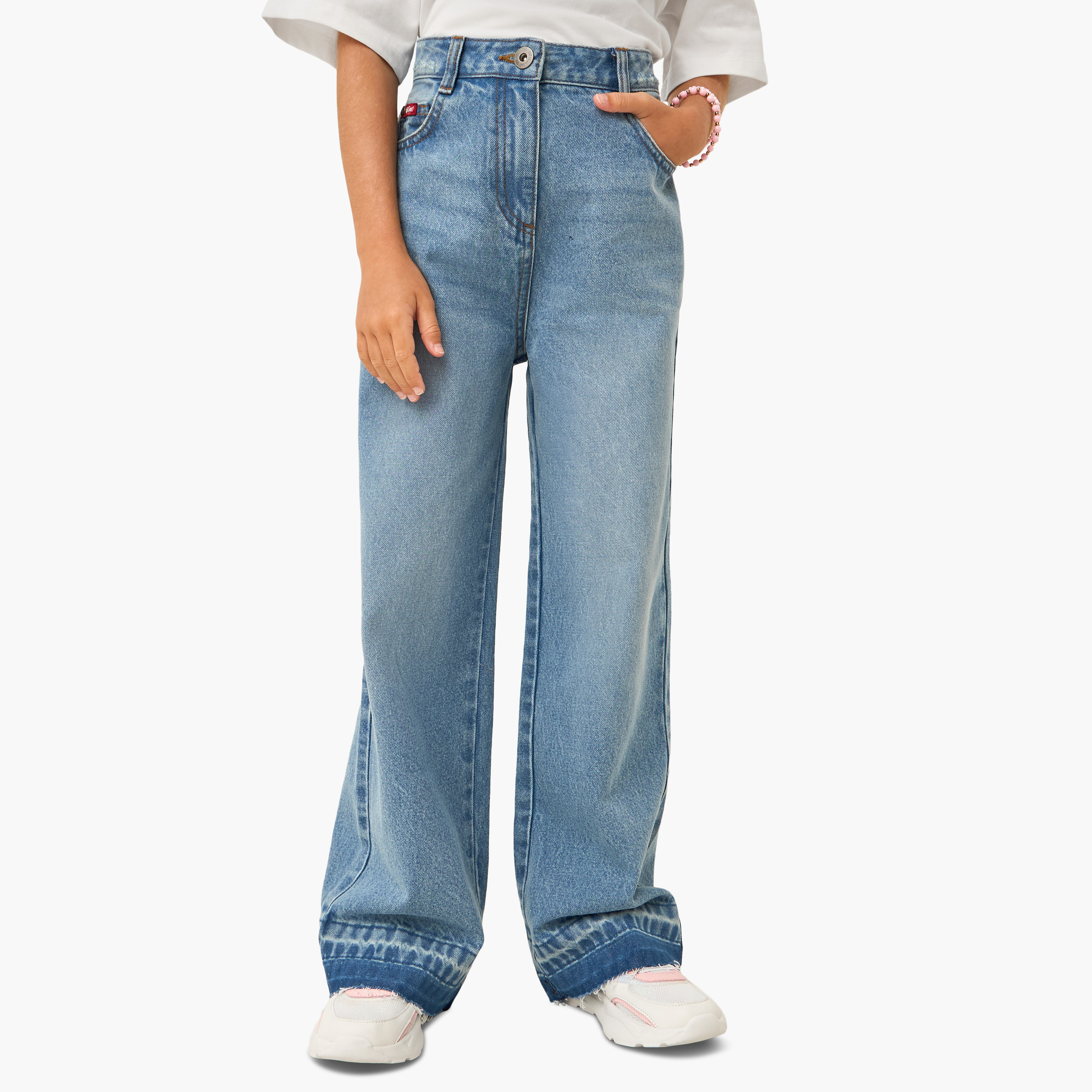 بنطلون جينز سادة بأزرار إغلاق وجيوب من لي كوبر-girls-clothing-bottoms-jeansandjeggings-image-1