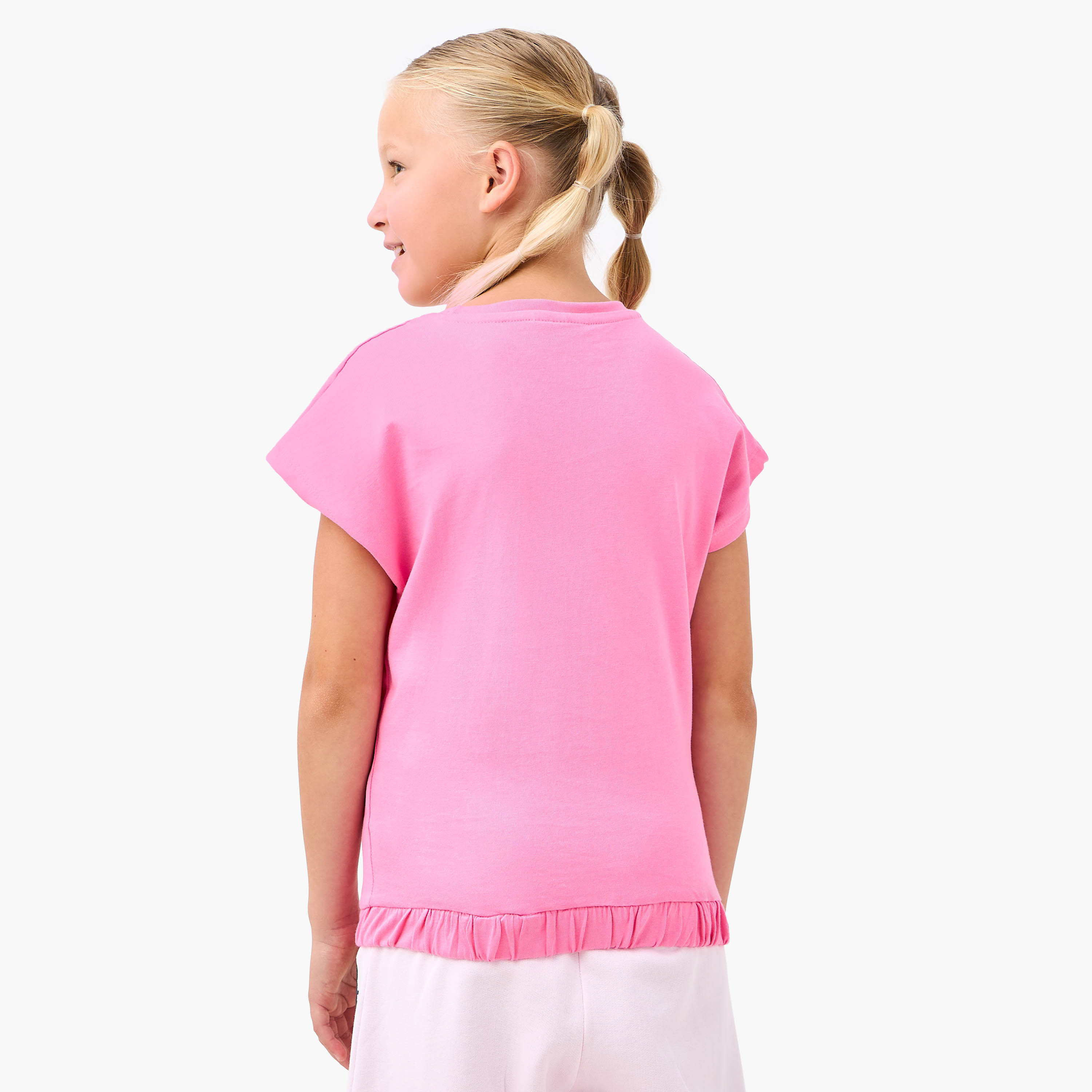 Sanrio Hello Kitty Print T-shirt with Ruffled Hem and Short Sleeves-girls-clothing-tshirts-image-3
