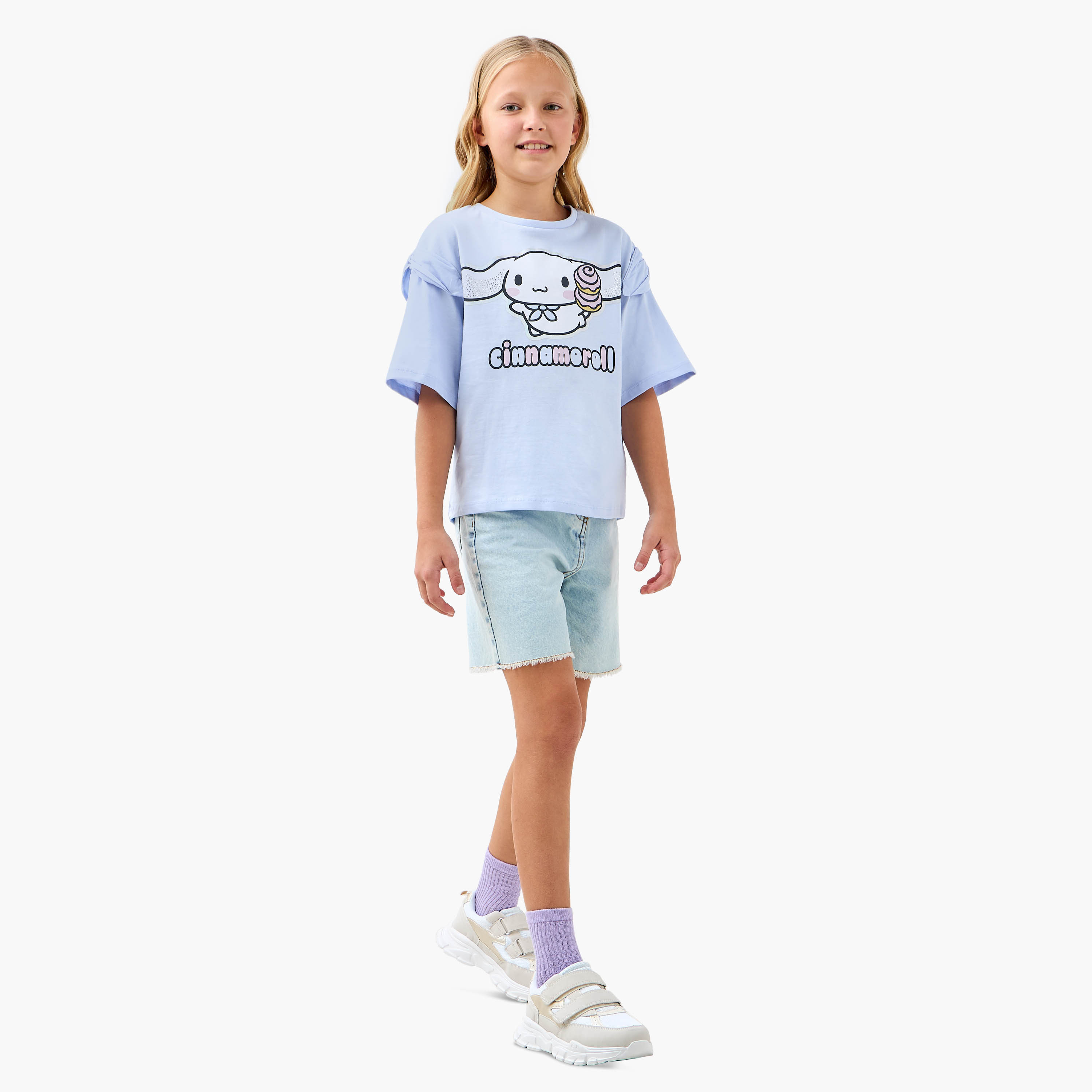 Sanrio Cinnamoroll Print T-shirt with Short Sleeves-girls-clothing-tshirts-image-2